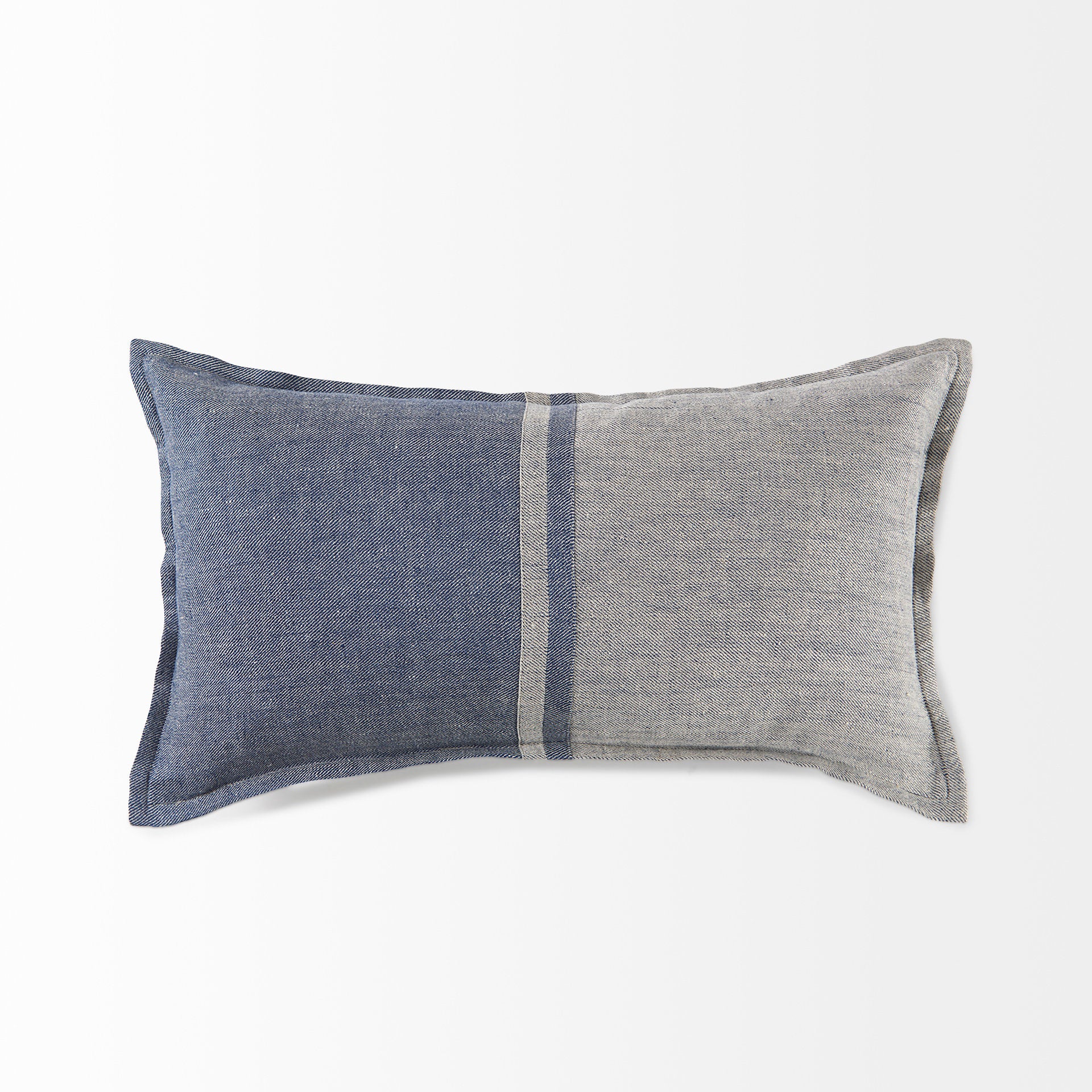 Aubrielle 14L x 26W Gray and Blue Fabric Color Blocked Decorative Pillow Cover - Central Designs