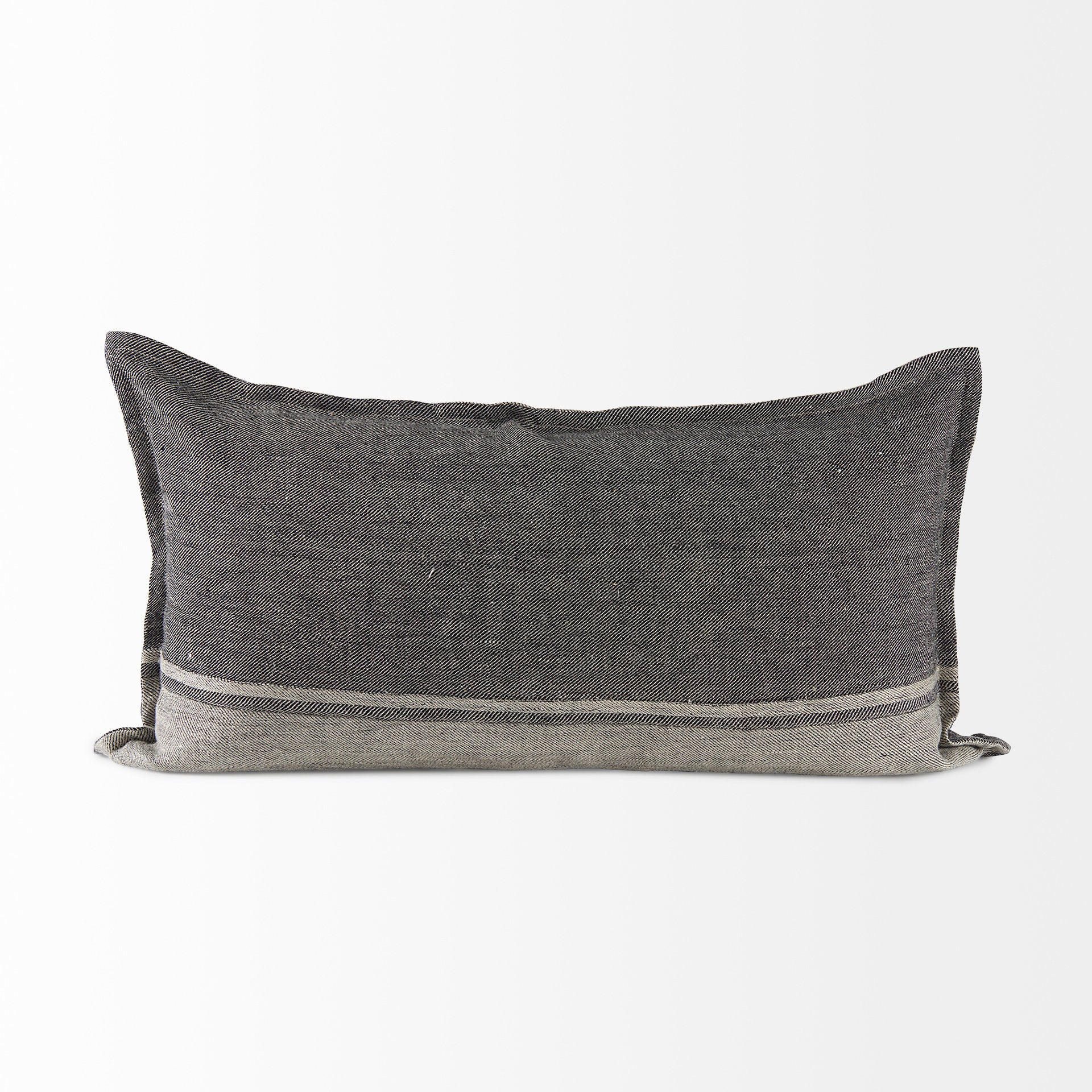 Zadie 14L x 26W Light Gray and Dark Gray Fabric Color Blocked Decorative Pillow Cover - Central Designs