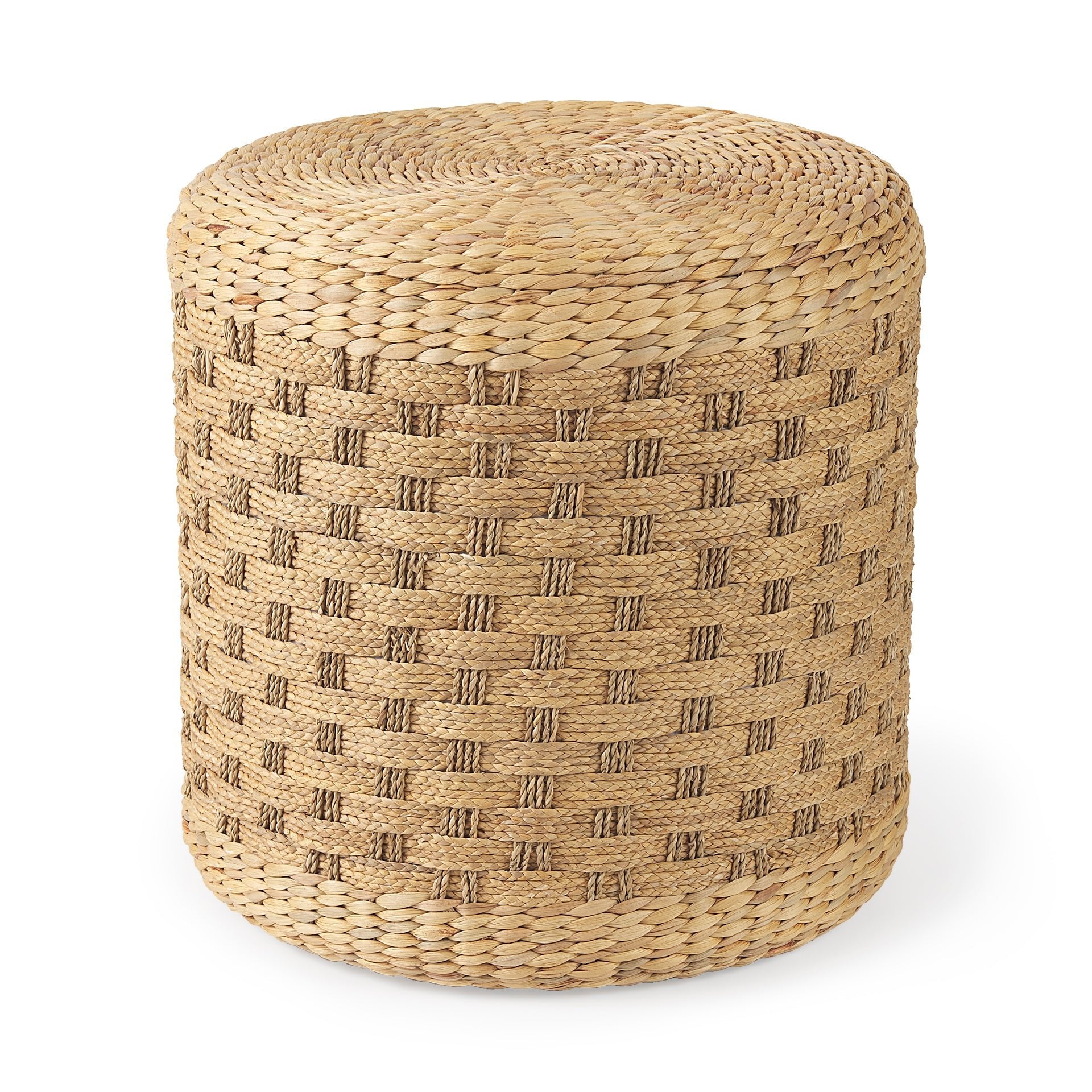 Michelle 17.7L x 17.7W x 17.7H Light Brown Woven Seagrass Round Pouf - Central Designs