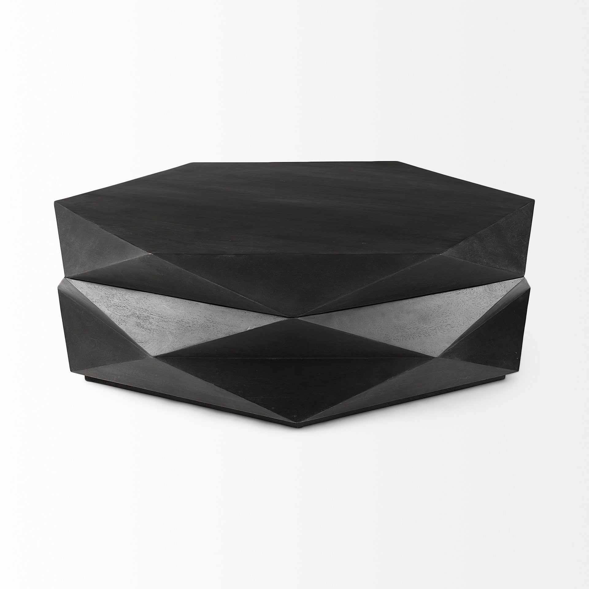 Arreto Black Solid Wood Hexagonal Storage Coffee Table - Central Designs