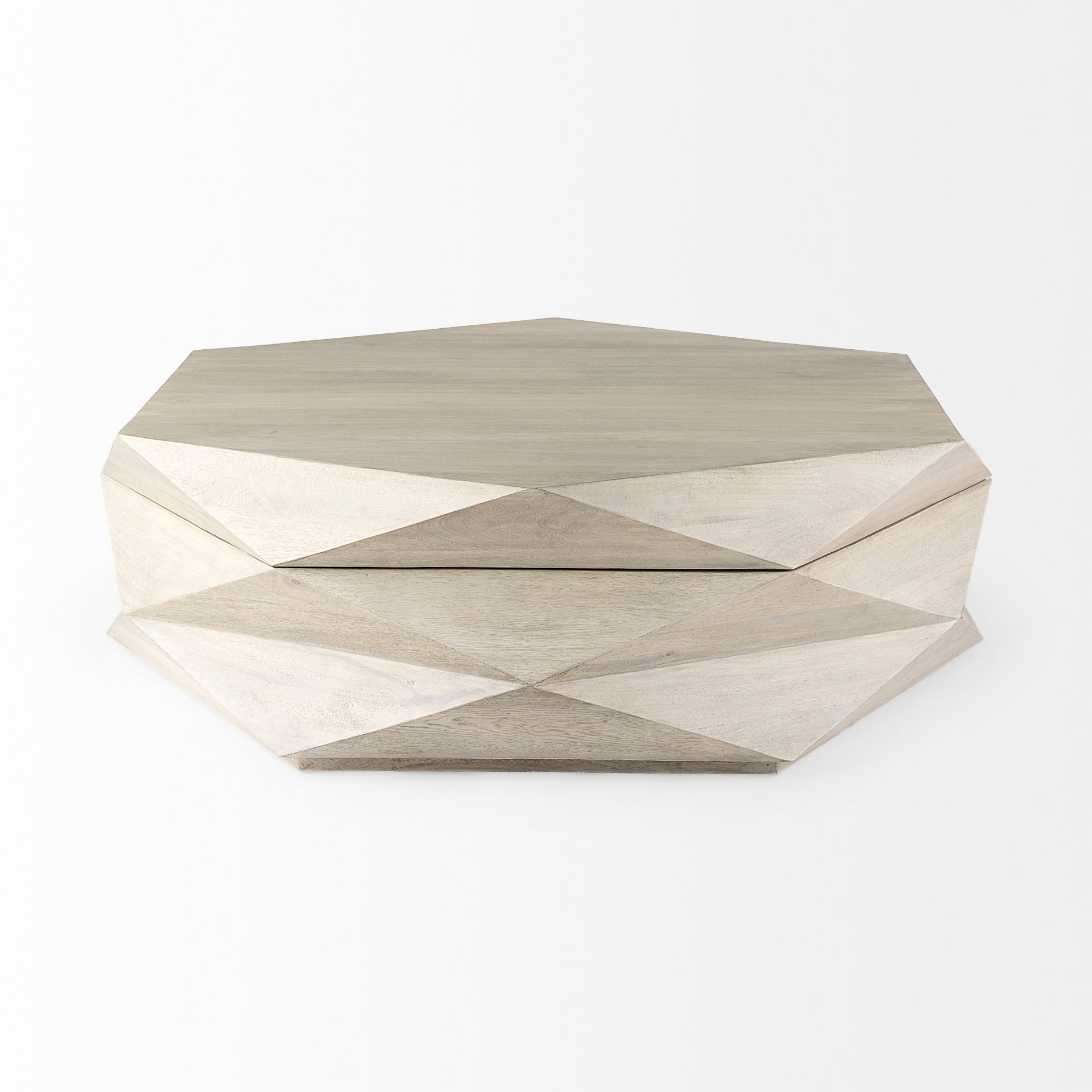 Arreto Natural Solid Wood Hexagonal Storage Coffee Table - Central Designs