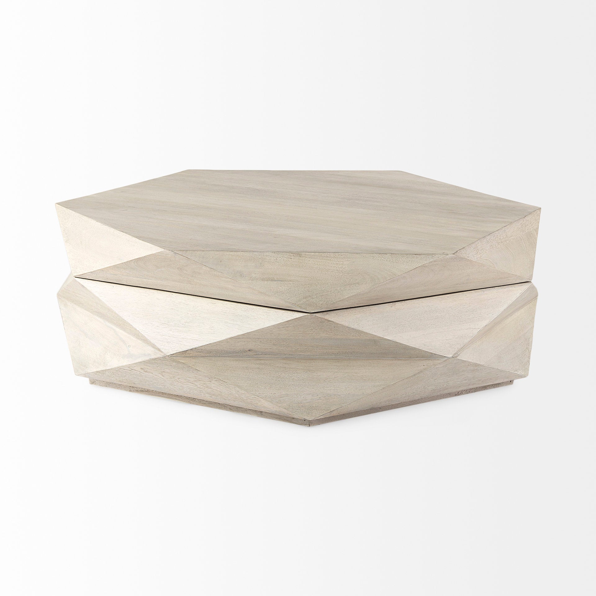 Arreto Natural Solid Wood Hexagonal Storage Coffee Table - Central Designs