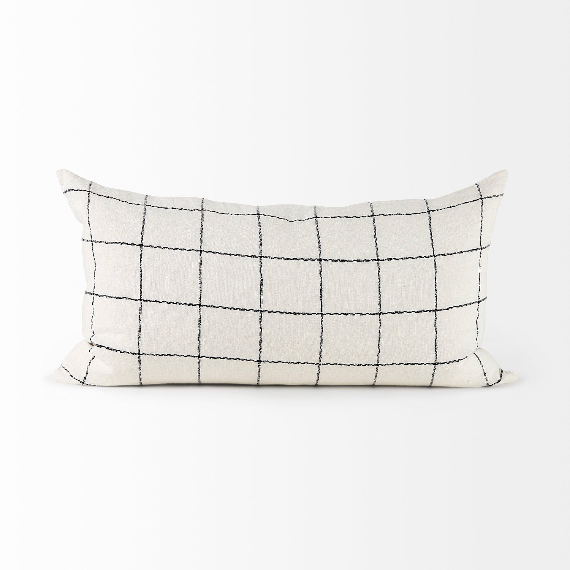 Suzanne 14 x 26 White/Black Square Pattern Decorative Pillow Cover - Central Designs