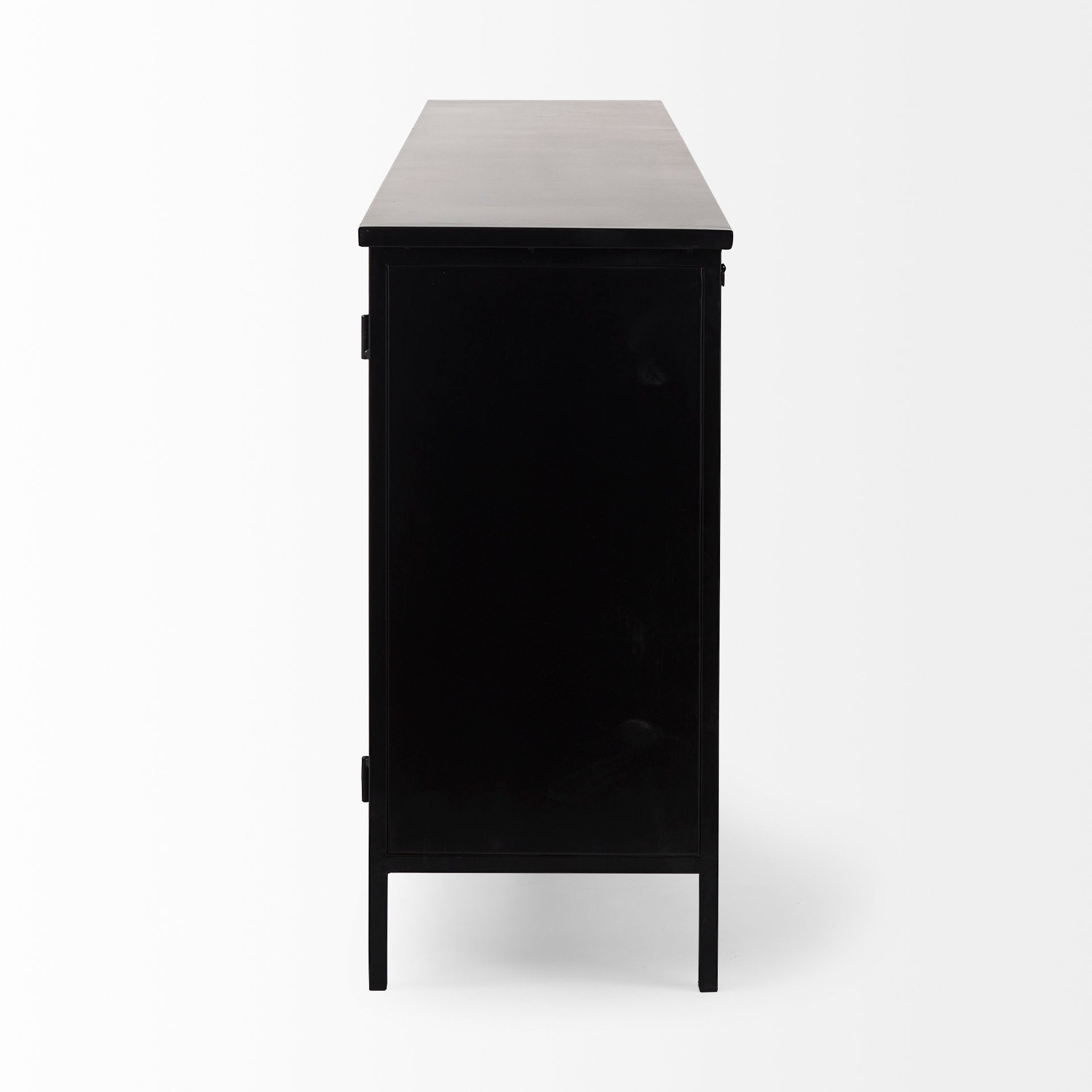 Aurelia 79.0L x 16.0W x 33.0H Black and White Metal Four Door Glass Cabinet - Central Designs