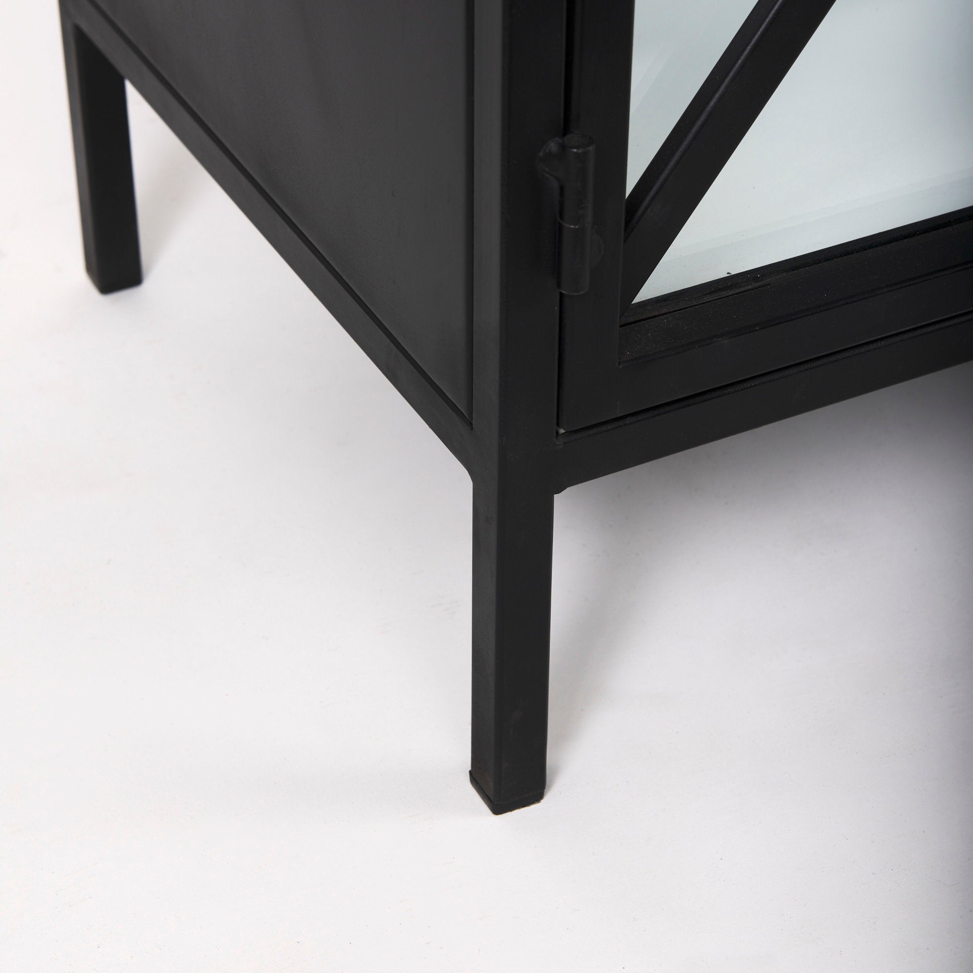 Aurelia 79.0L x 16.0W x 33.0H Black and White Metal Four Door Glass Cabinet - Central Designs