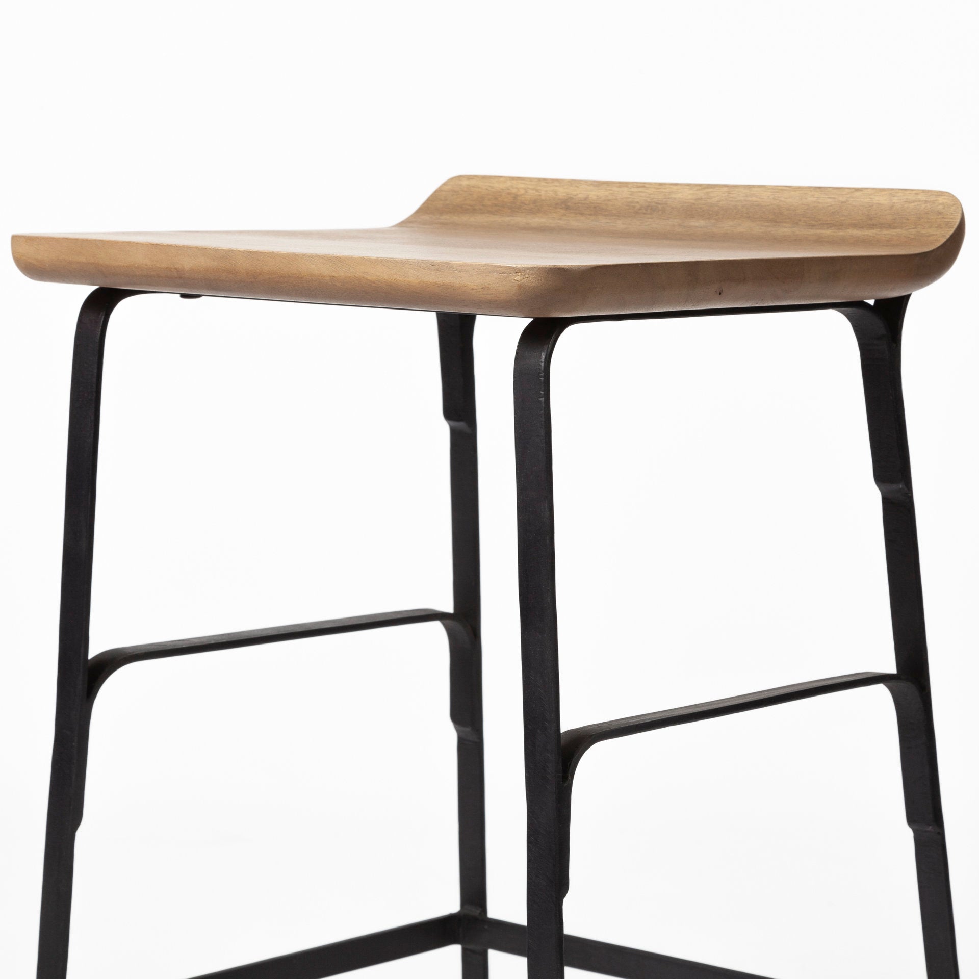 Conan 25" Seat Height Brown Wood Seat Black Metal Frame Counter Stool - Central Designs