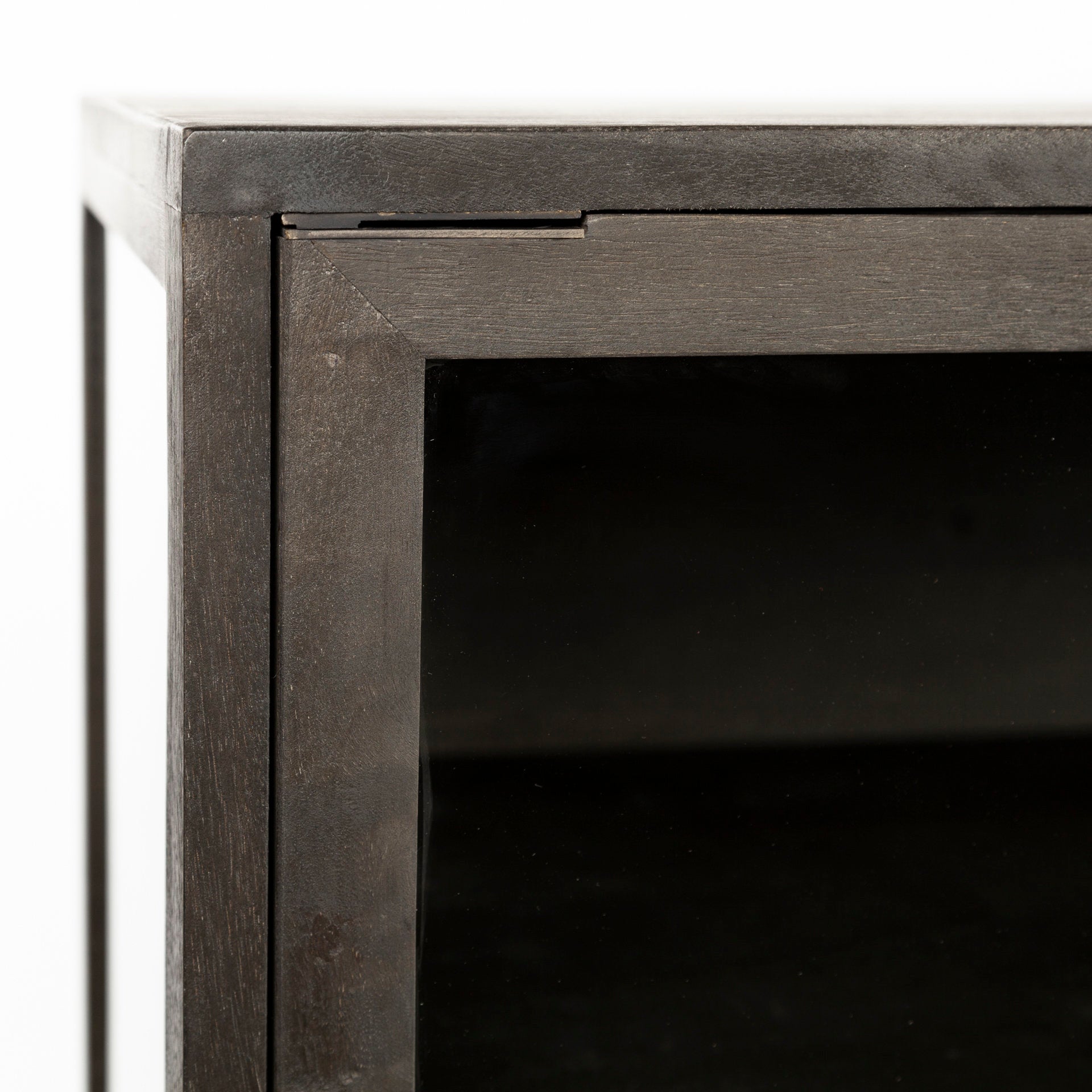 Arelius 36L x 18W Black - Brown Wood, Black Metal Base w/ 2 Glass Doors Accent Cabinet - Central Designs