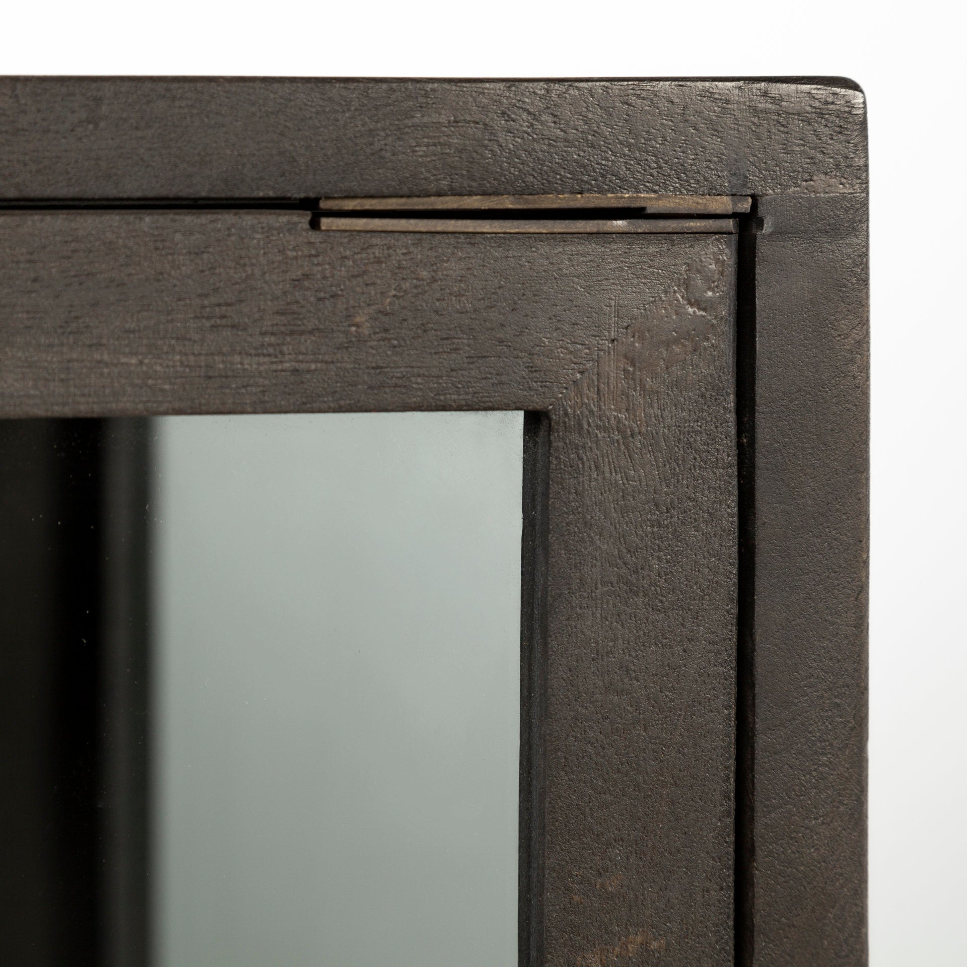 Arelius 36L x 18W Black - Brown Wood, Black Metal Base w/ 2 Glass Doors Accent Cabinet - Central Designs