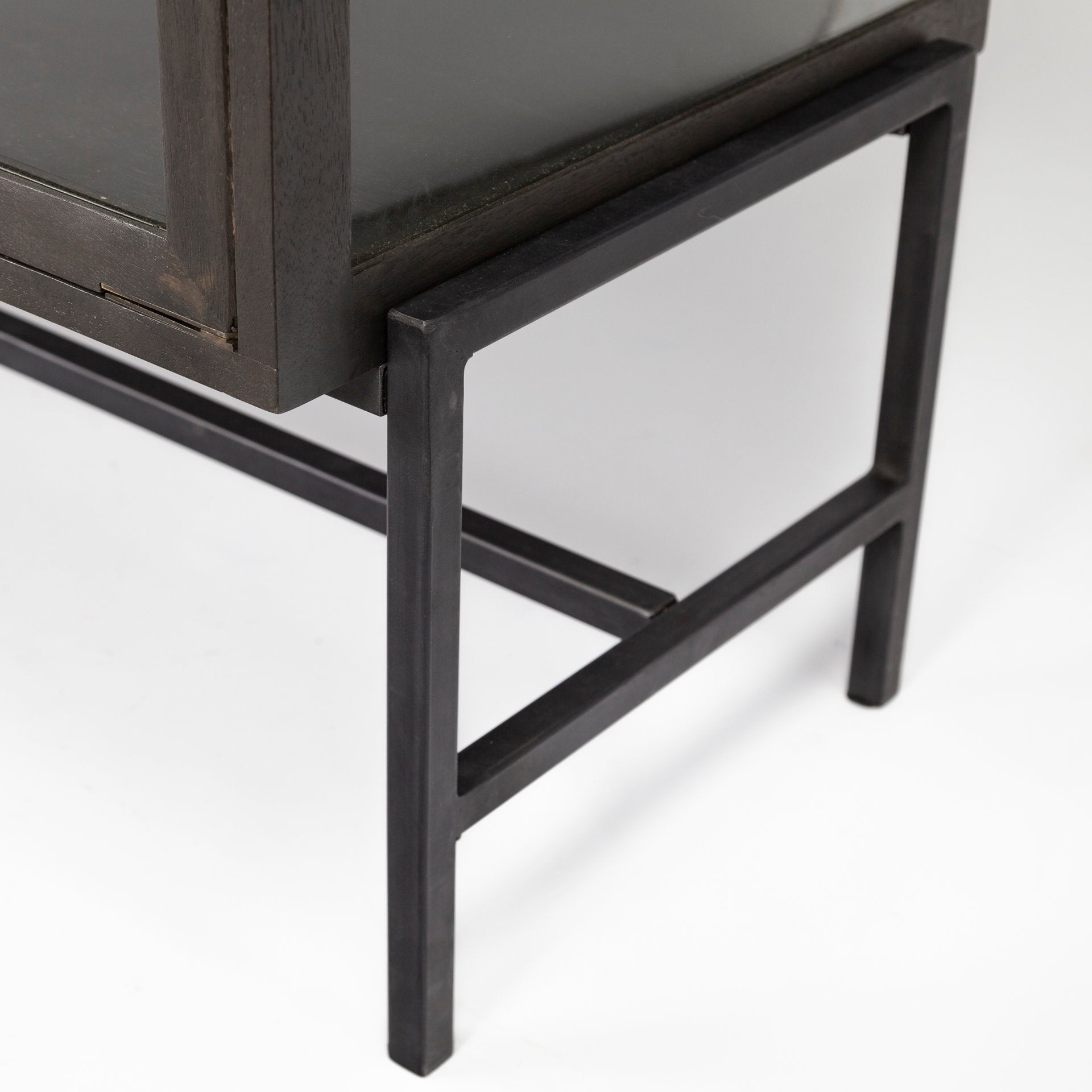 Arelius 70x18 Black - Brown Wood, Black Metal Base w/ 4 Glass Cabinet Doors Sideboard - Central Designs