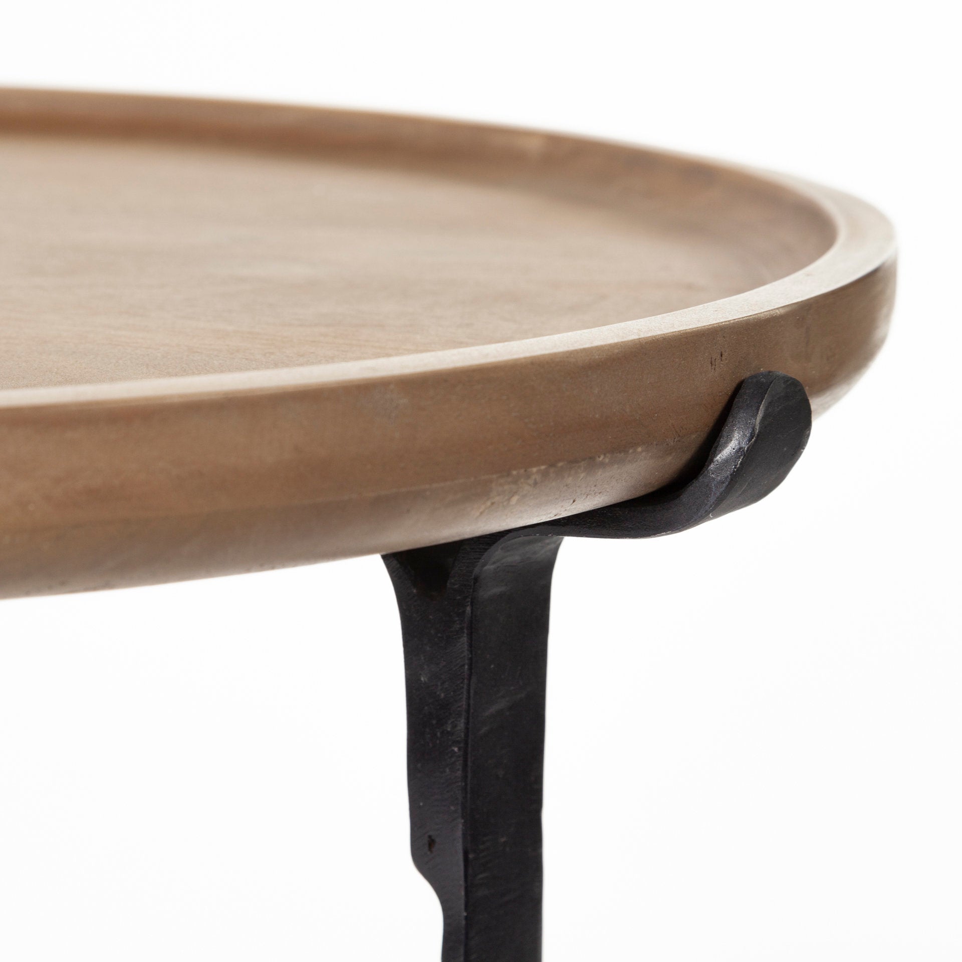 Helios III 20L x 24H Set of Two Round Brown Solid Wood Iron Base Nesting End/Side Tables - Central Designs