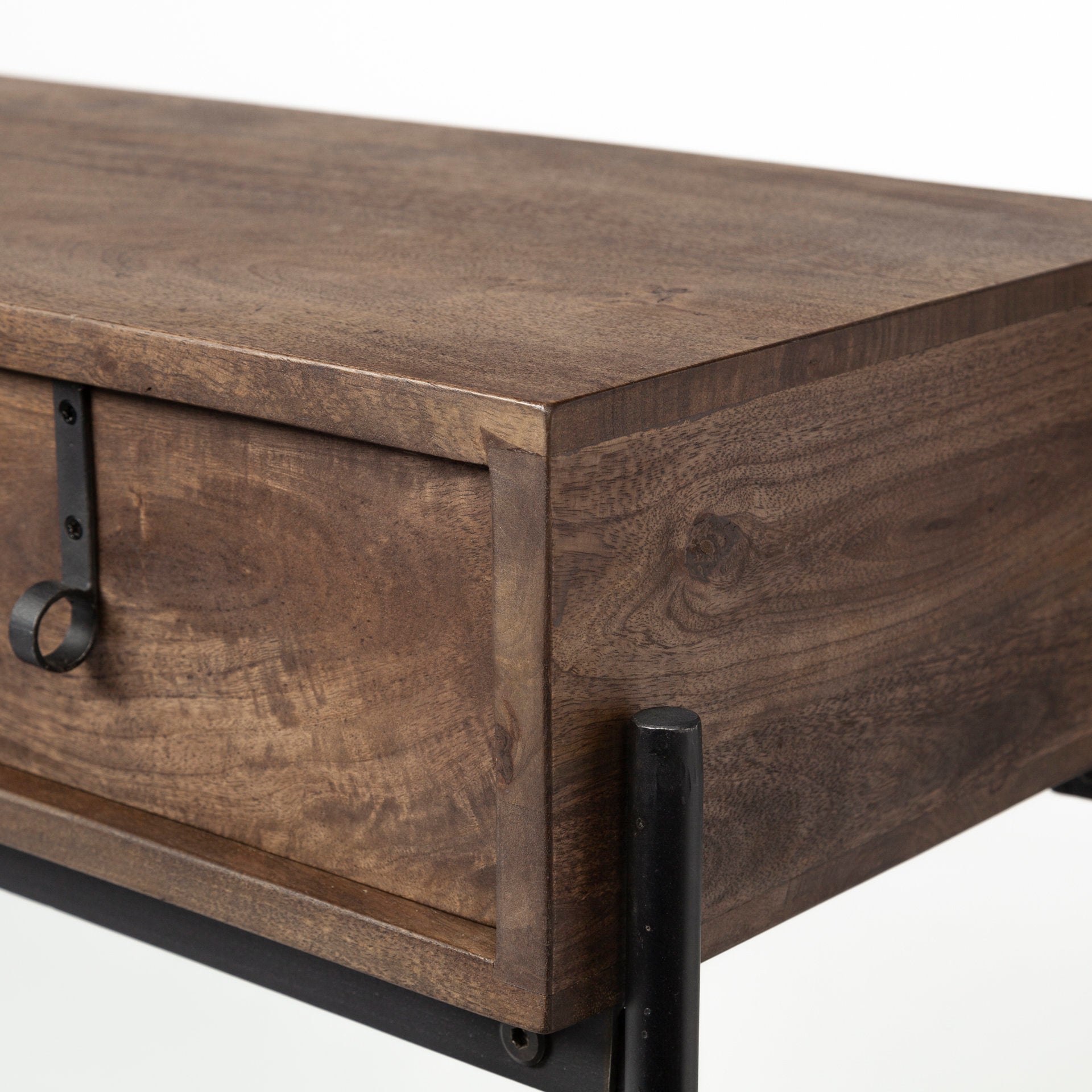 Glenn III 56L x 14W Dark Brown Wood w/ Black Iron Frame, 4 Drawer Console Table - Central Designs
