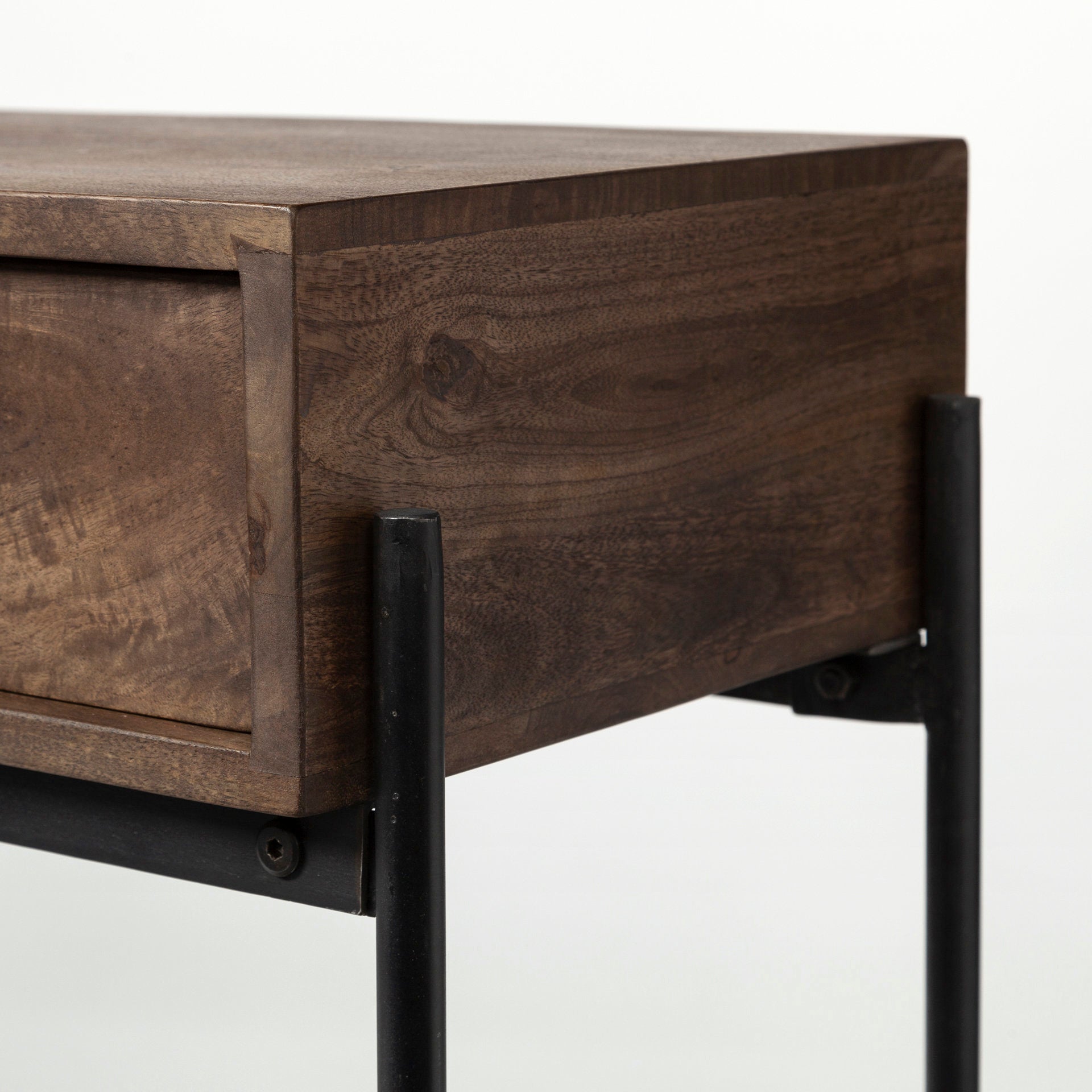Glenn III 56L x 14W Dark Brown Wood w/ Black Iron Frame, 4 Drawer Console Table - Central Designs
