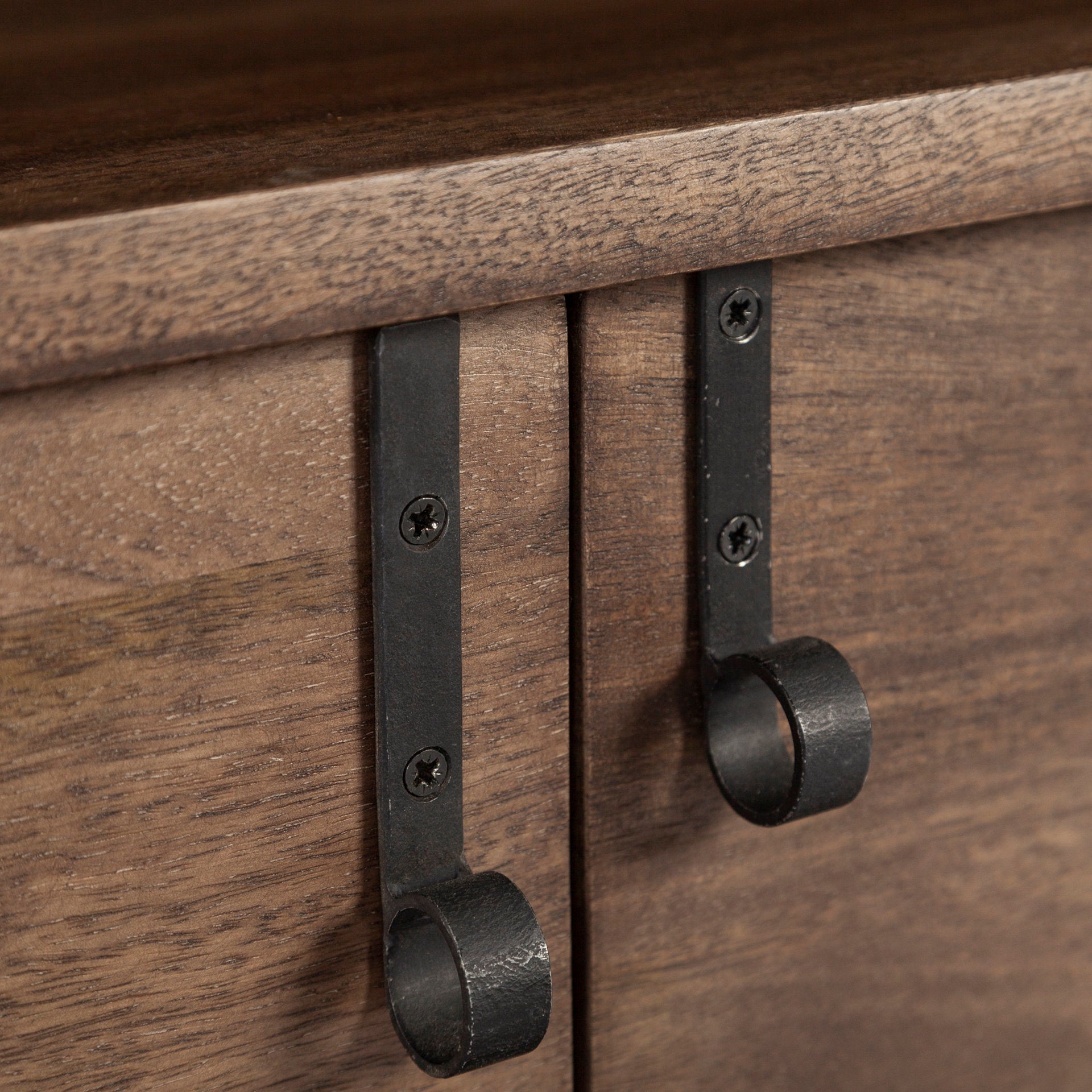 Glenn IV Dark Brown Wood w/ Black Iron Frame Media Console w/ Storage, TV Stand for TV up to 71" - Central Designs