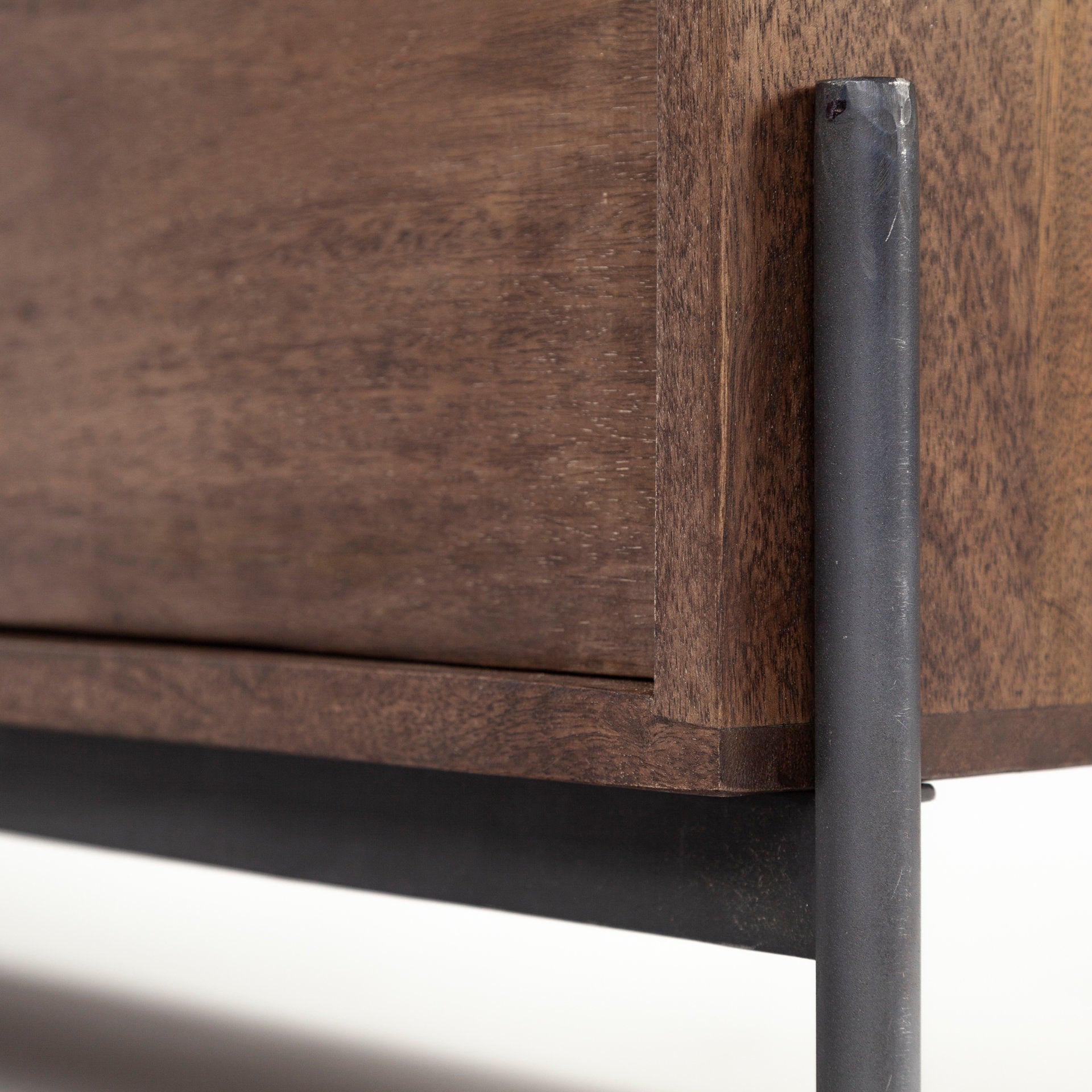 Glenn IV Dark Brown Wood w/ Black Iron Frame Media Console w/ Storage, TV Stand for TV up to 71" - Central Designs