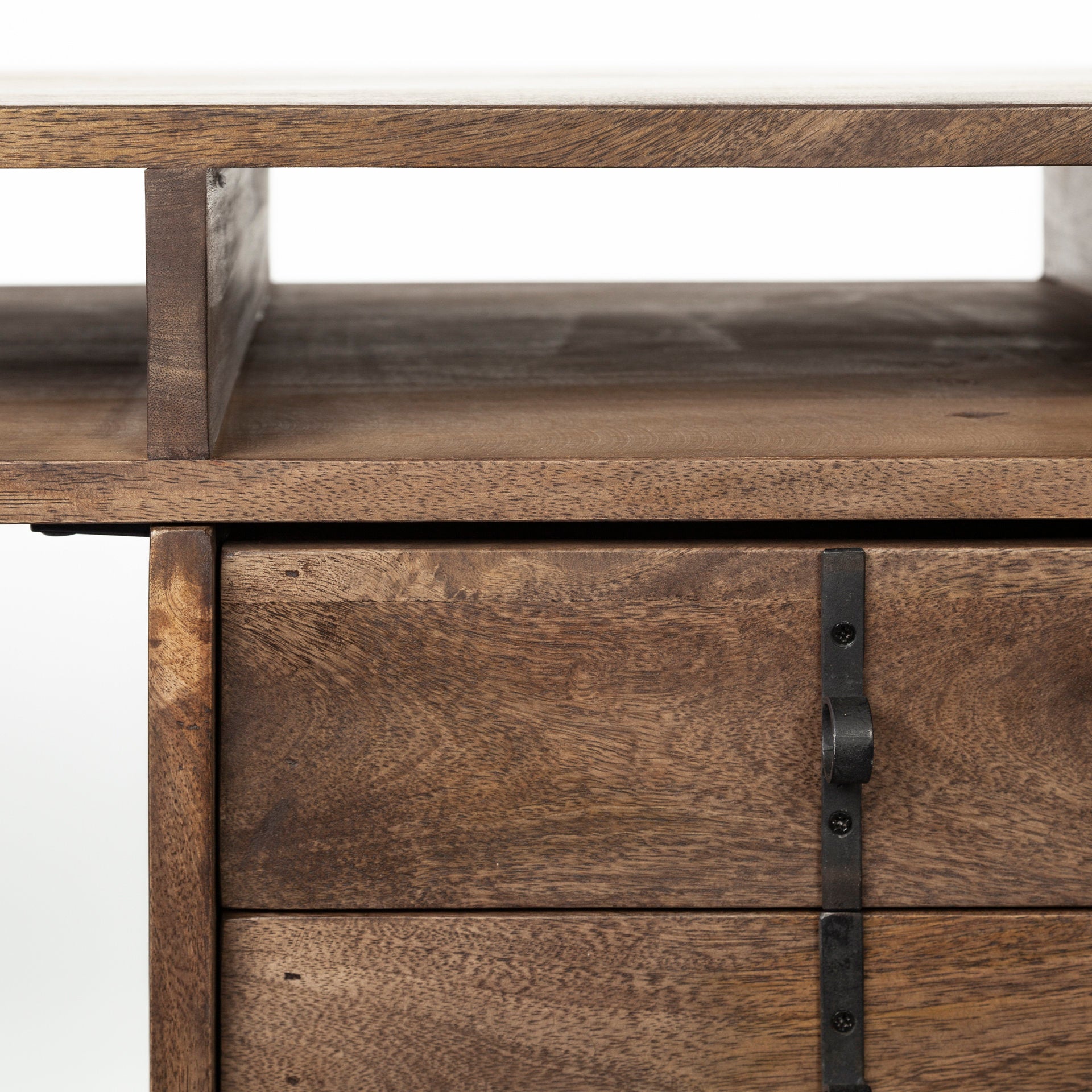 Glenn VII 56L x 22W Dark Brown Wood w/ Black Iron Frame, 3 Drawer Office Desk - Central Designs