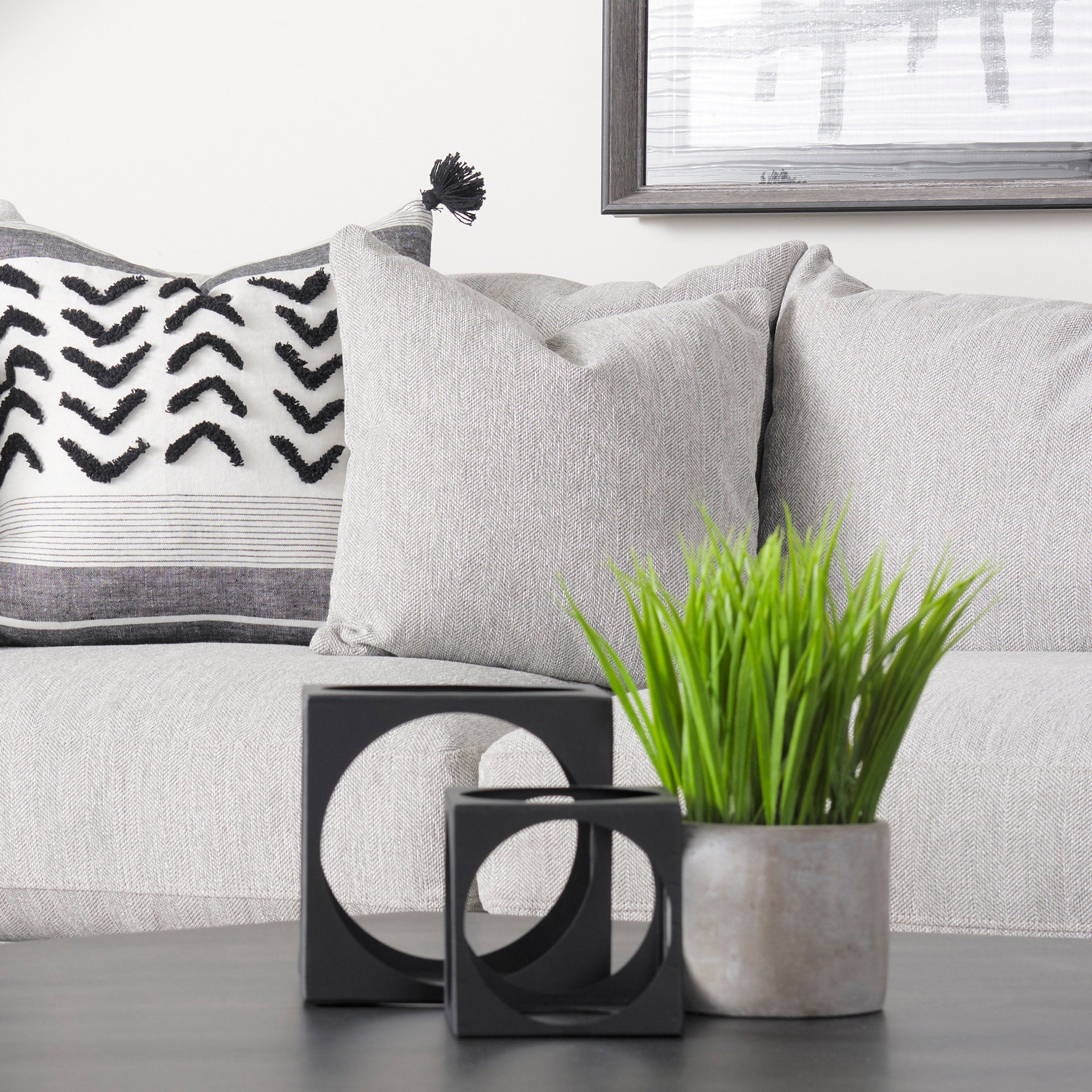 Valence Light Gray Throw Pillow Sectional Piece - Central Designs