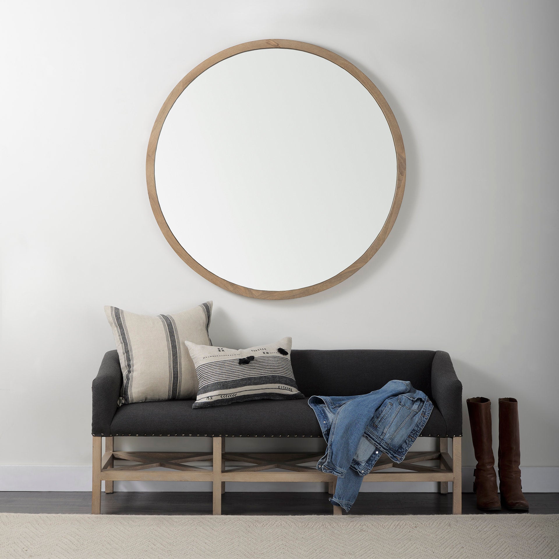 Thalia 13L x 21W Black and Beige Fabric Striped and Fringed Decorative Pillow Cover - Central Designs