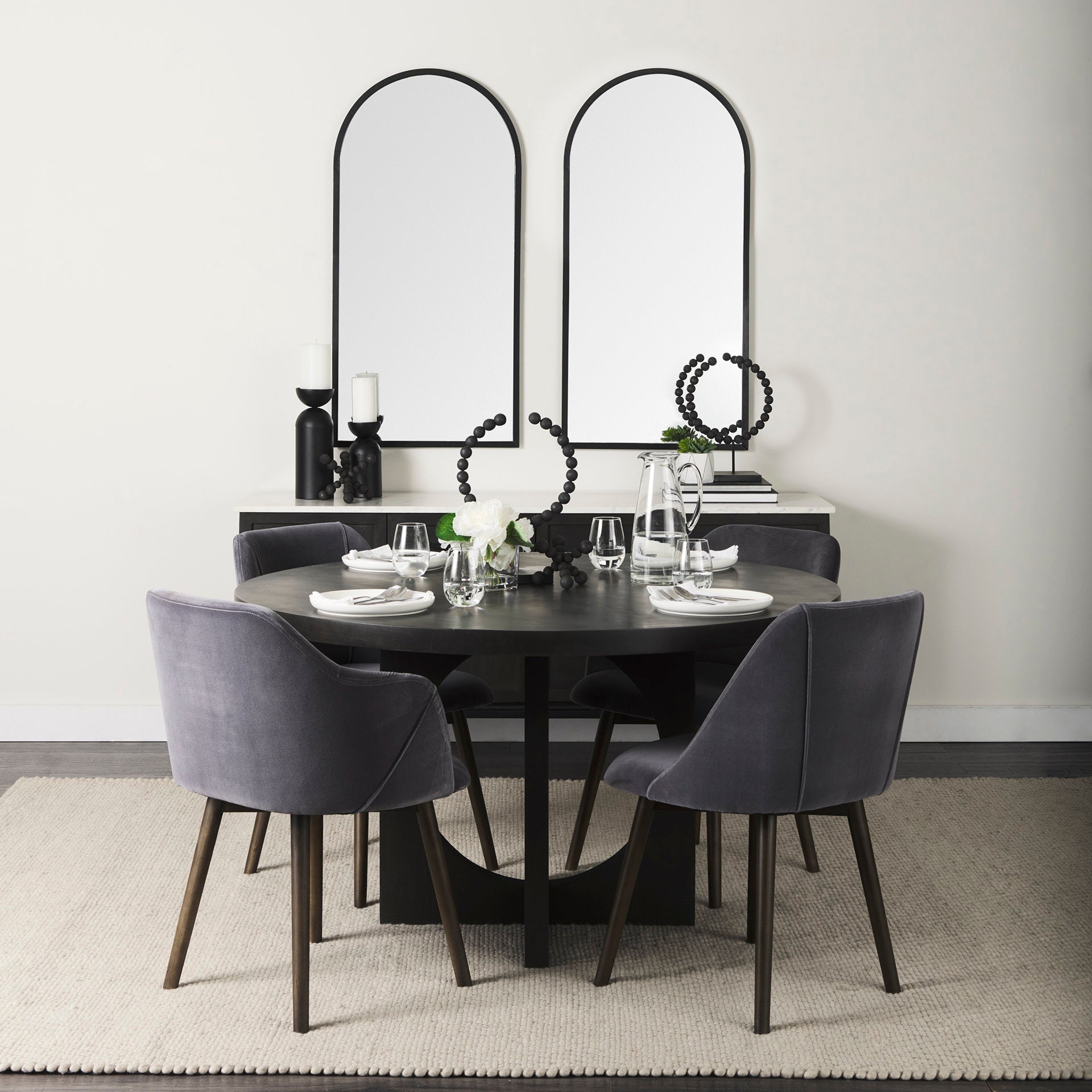 Ronald II Grey Velvet Wrap Black Wooden Base Dining Chair