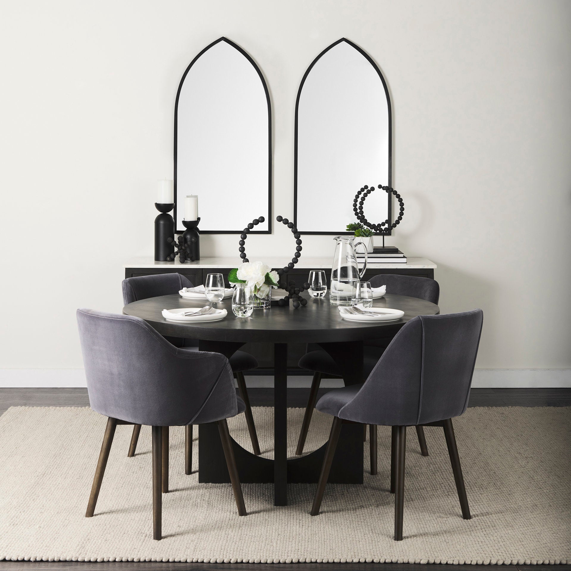 Liesl 54.L x 54.0W x 30.0H Black Wood W/ Circular Top Dining Table - Central Designs