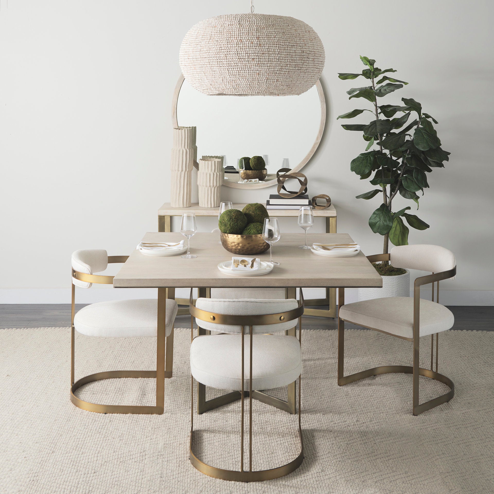 Faye I 48L x 48W x 30H Beige Finished Wood W/Gold Metal Base Square Dining Table - Central Designs