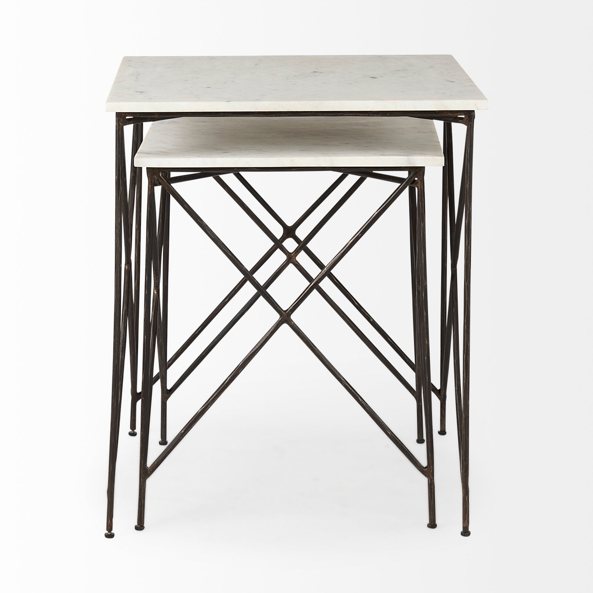 Lorlei 20.0L x 20.0W x 23.8H White Marble Top W/ Gray Iron Legs End and Side Table - Central Designs