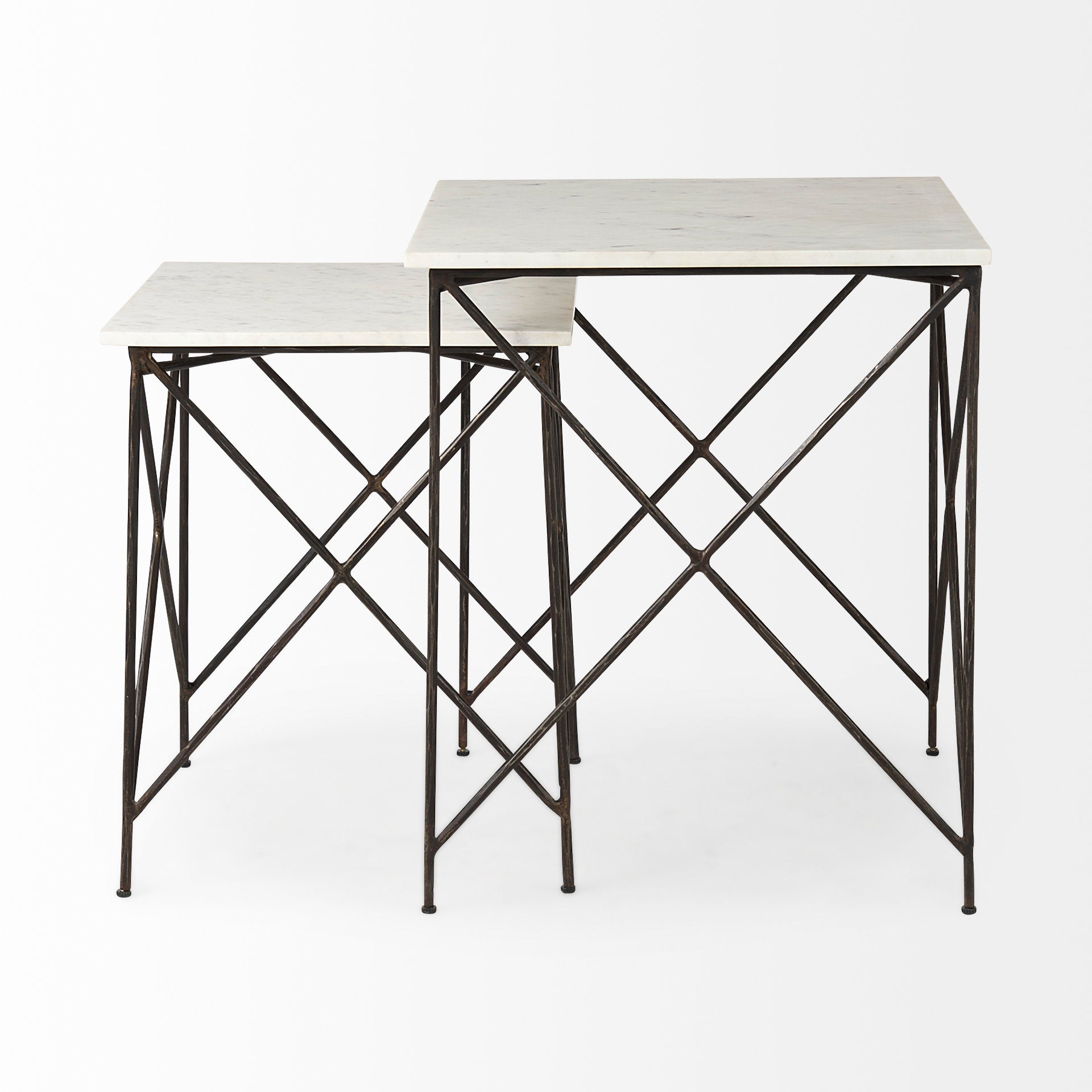 Lorlei 20.0L x 20.0W x 23.8H White Marble Top W/ Gray Iron Legs End and Side Table - Central Designs