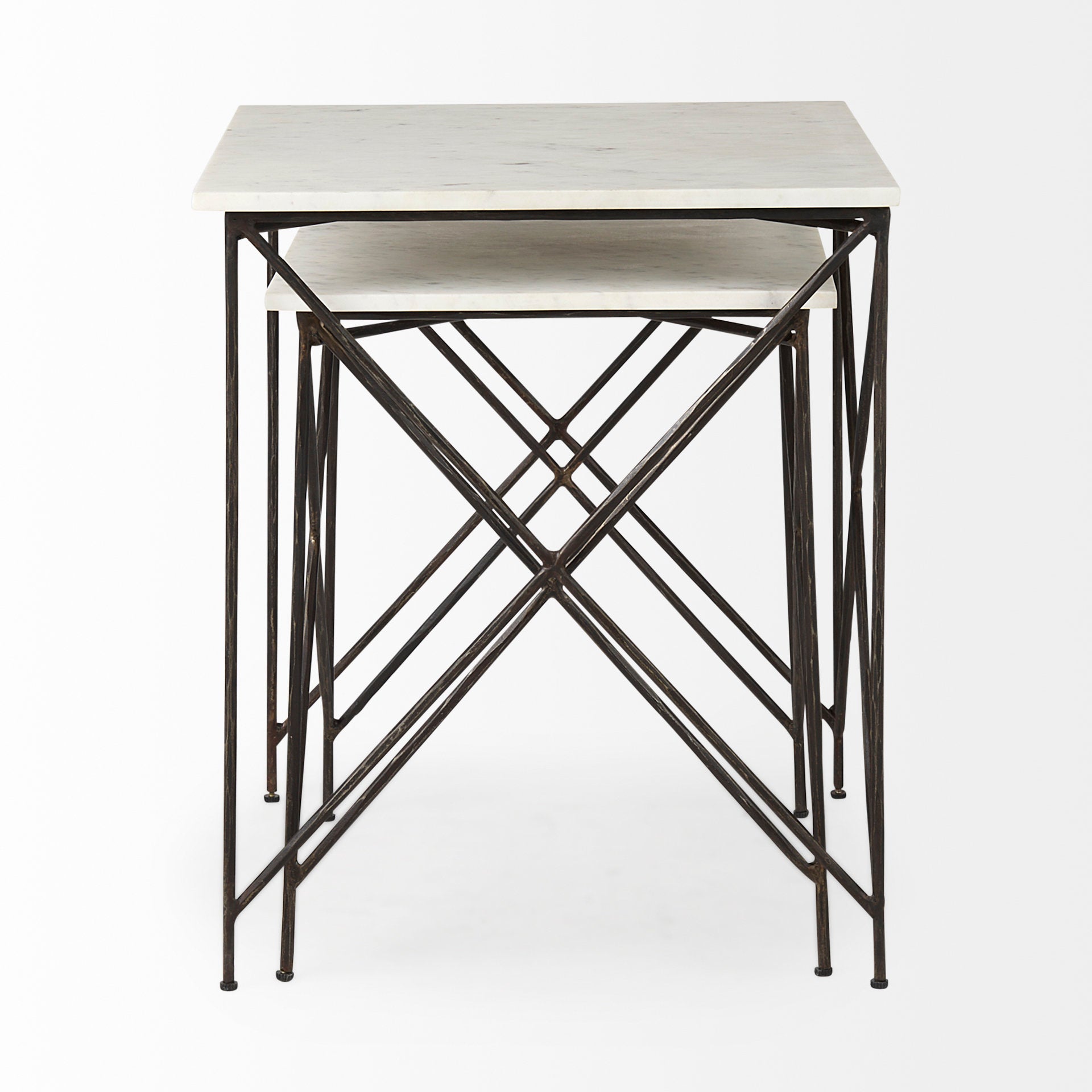 Lorlei 20.0L x 20.0W x 23.8H White Marble Top W/ Gray Iron Legs End and Side Table - Central Designs