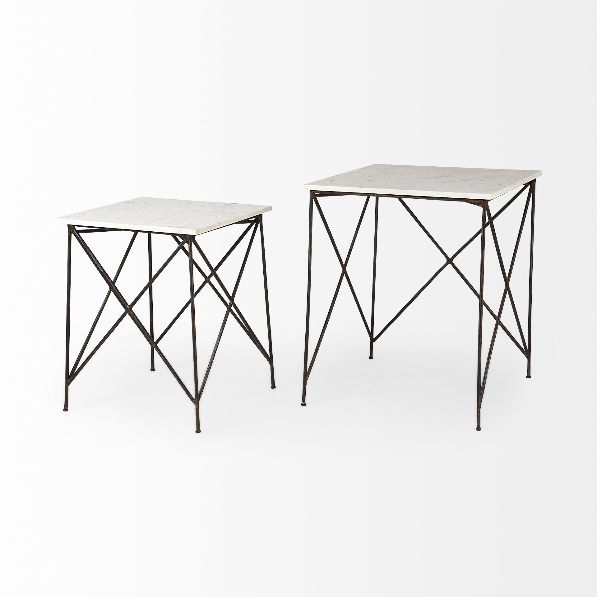 Lorlei 20.0L x 20.0W x 23.8H White Marble Top W/ Gray Iron Legs End and Side Table - Central Designs