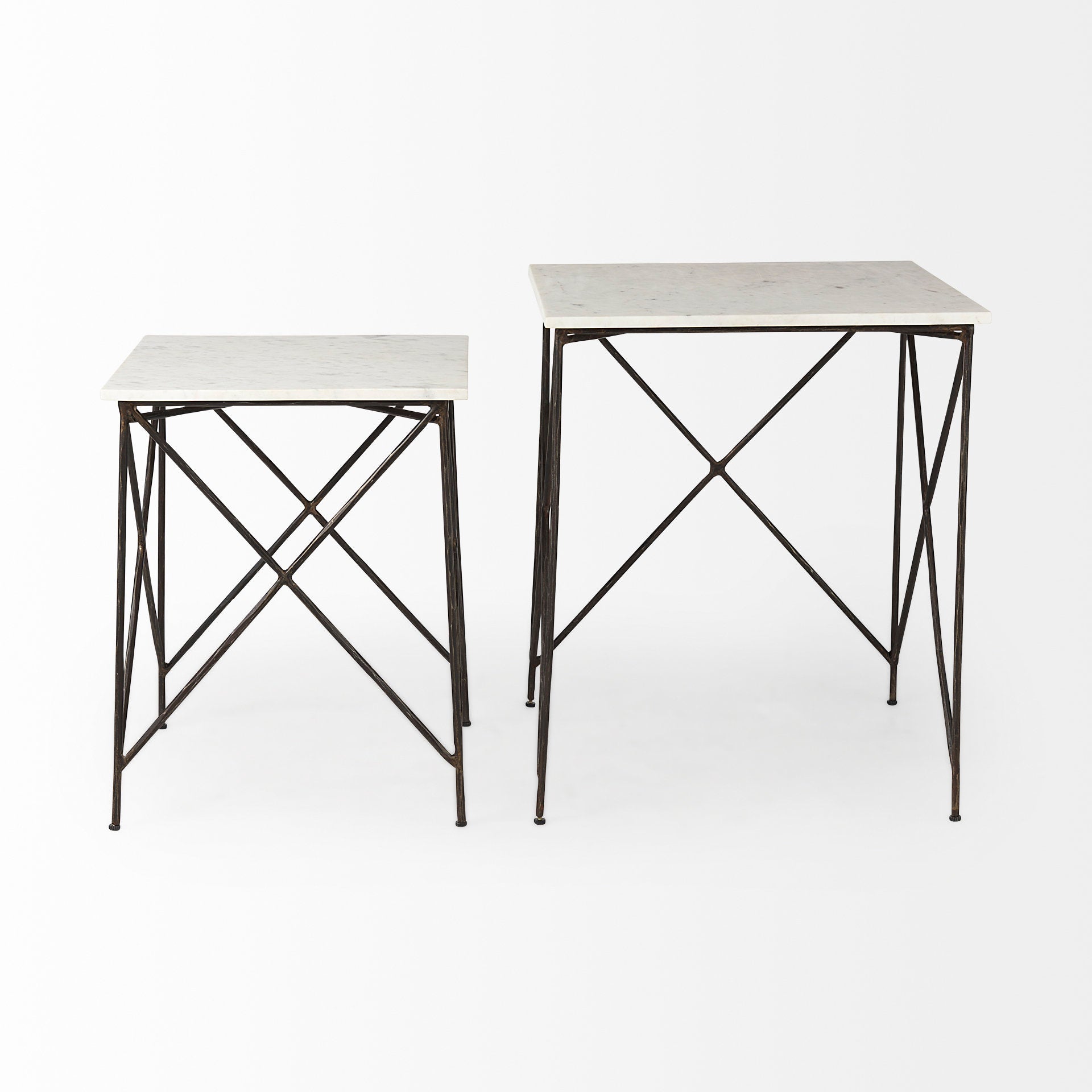 Lorlei 20.0L x 20.0W x 23.8H White Marble Top W/ Gray Iron Legs End and Side Table - Central Designs
