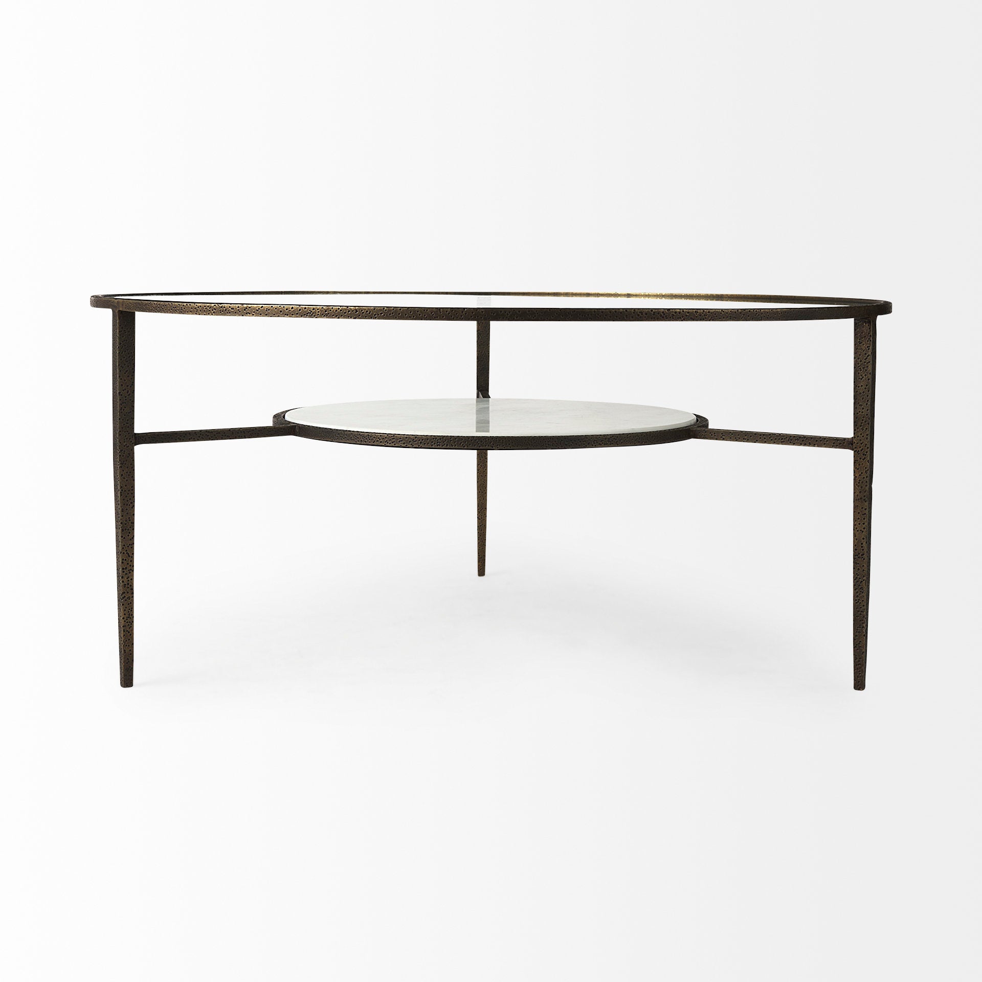 Felicity 36.0L x 36.0W x 16.0H Marble Top W/Iron Frame Coffee Table