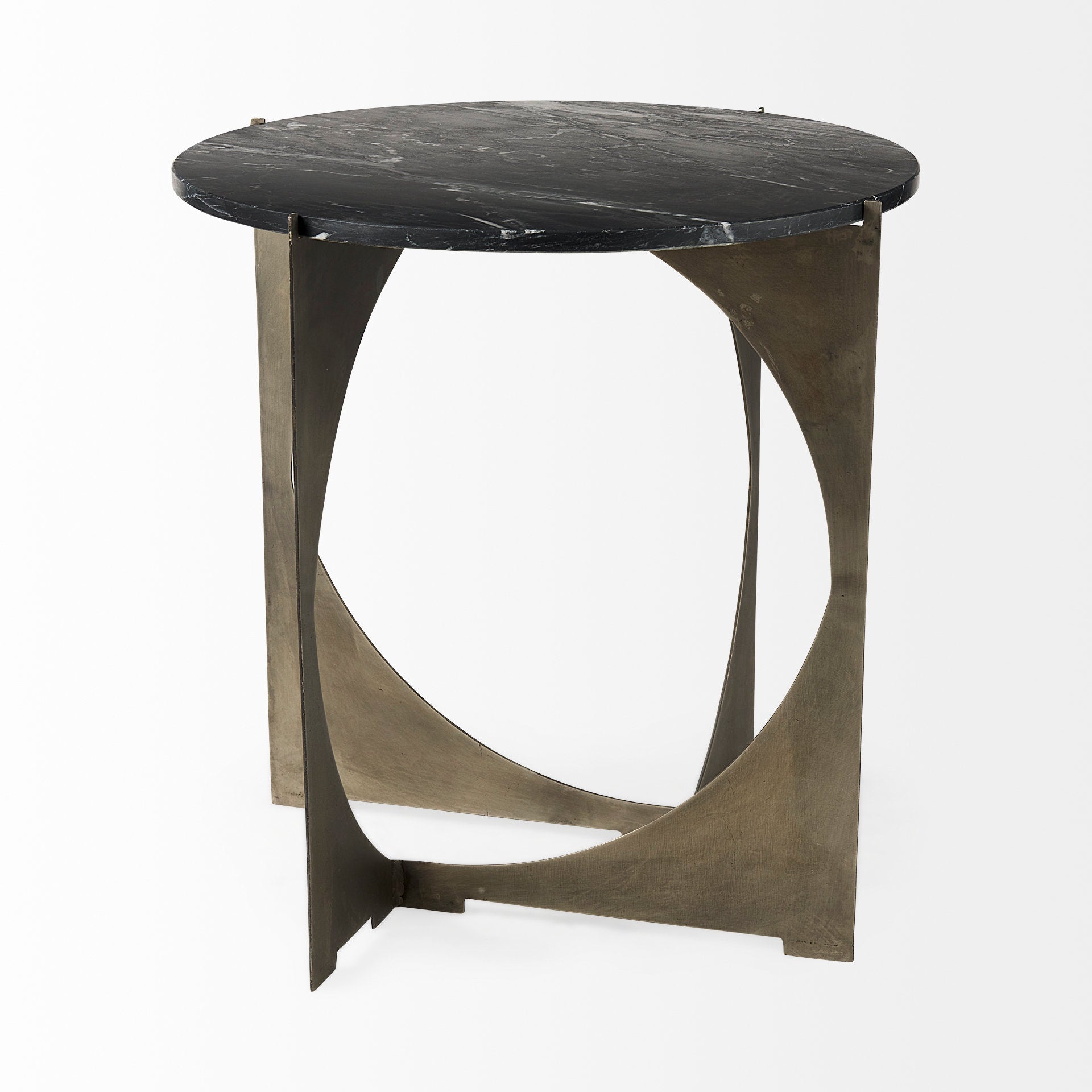 Reinhold II 21L x 21W x 21H Black Marble Top Iron Side Table - Central Designs