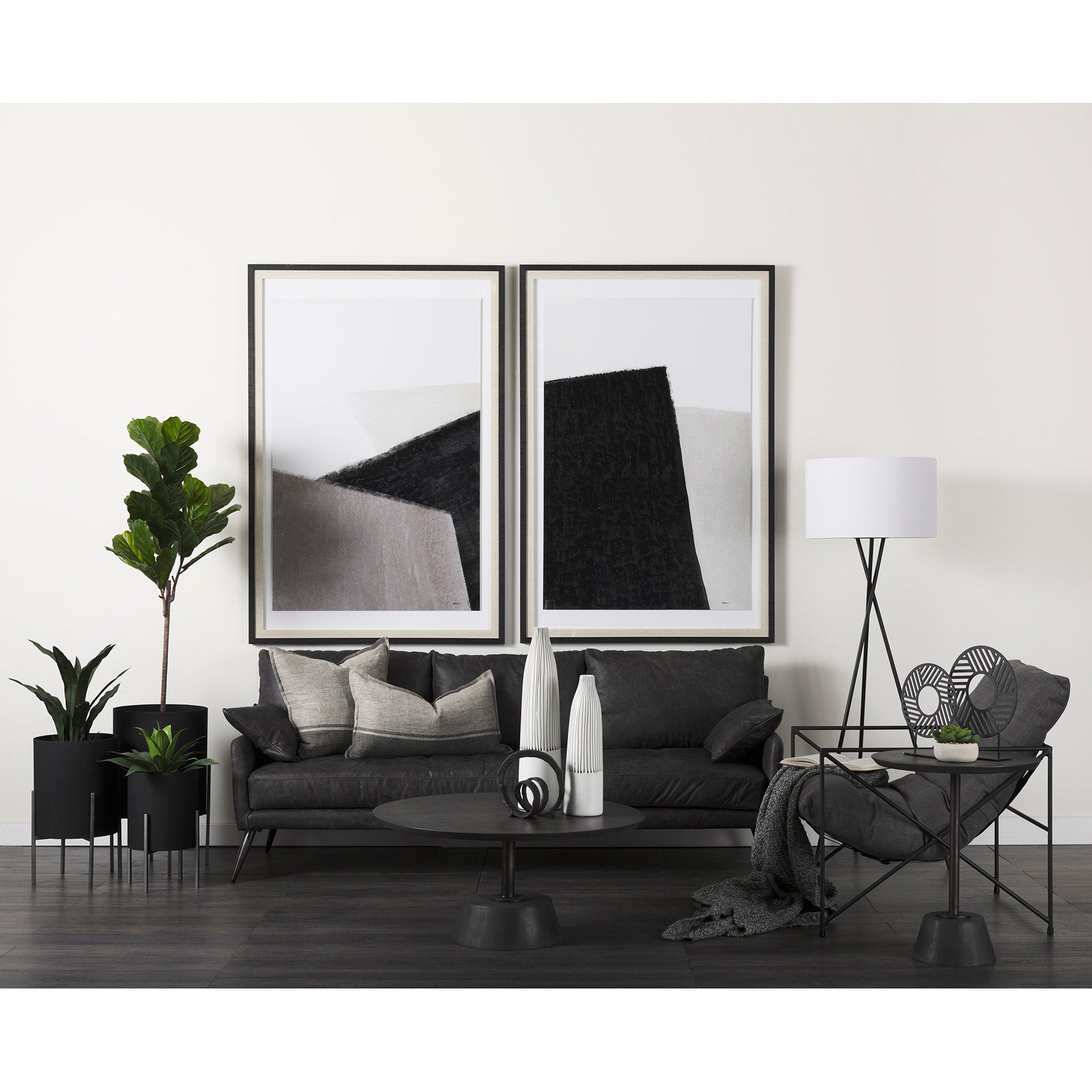 Zadie 20L x 20W Light Gray and Dark Gray Fabric Color Blocked Decorative Pillow Cover - Central Designs