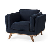 Brooks 41.7L x 34.8W x 33.5H Navy Blue Fabric Chair W/ Medium Brown Wooden Legs - Central Designs