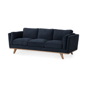 Brooks 90.2L x 34.8W x 33.5H Navy Blue Fabric Three Seater Sofa W/ Medium Brown Wooden Legs - Central Designs