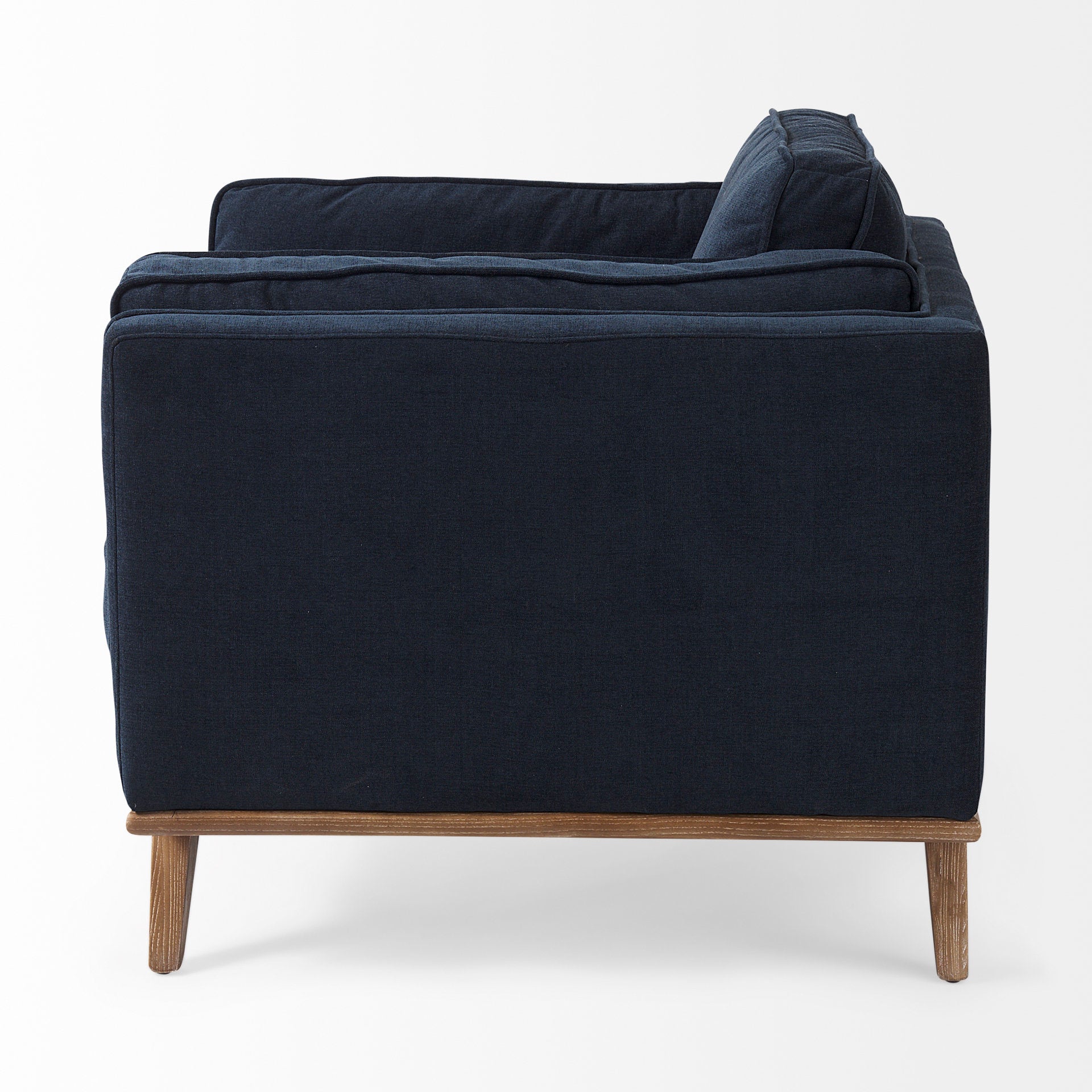 Brooks 41.7L x 34.8W x 33.5H Navy Blue Fabric Chair W/ Medium Brown Wooden Legs - Central Designs