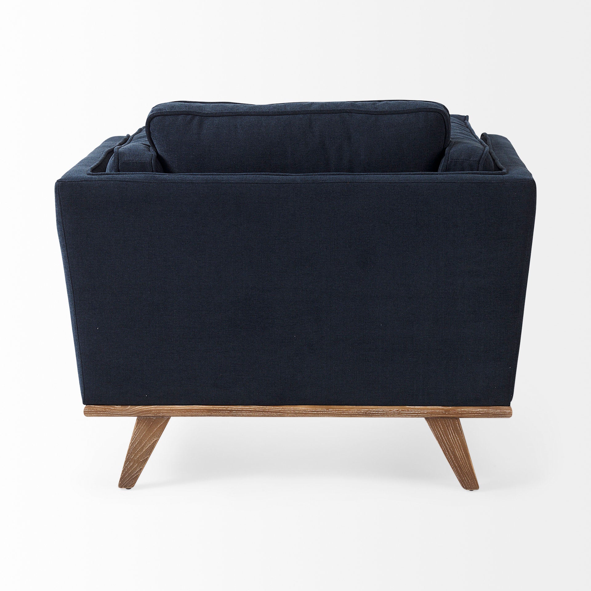 Brooks 41.7L x 34.8W x 33.5H Navy Blue Fabric Chair W/ Medium Brown Wooden Legs - Central Designs