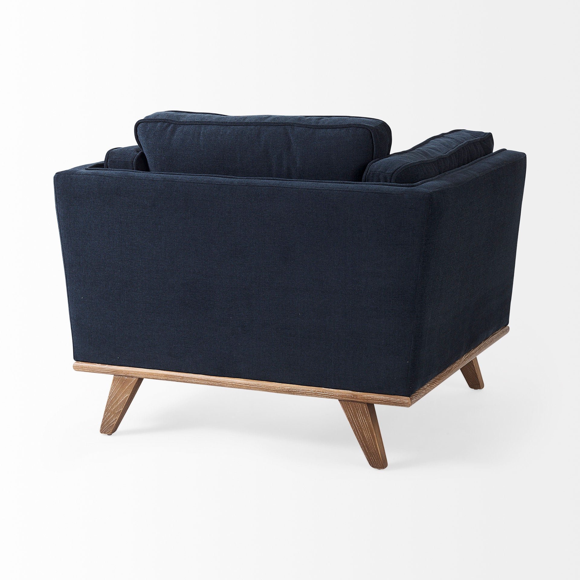 Brooks 41.7L x 34.8W x 33.5H Navy Blue Fabric Chair W/ Medium Brown Wooden Legs - Central Designs