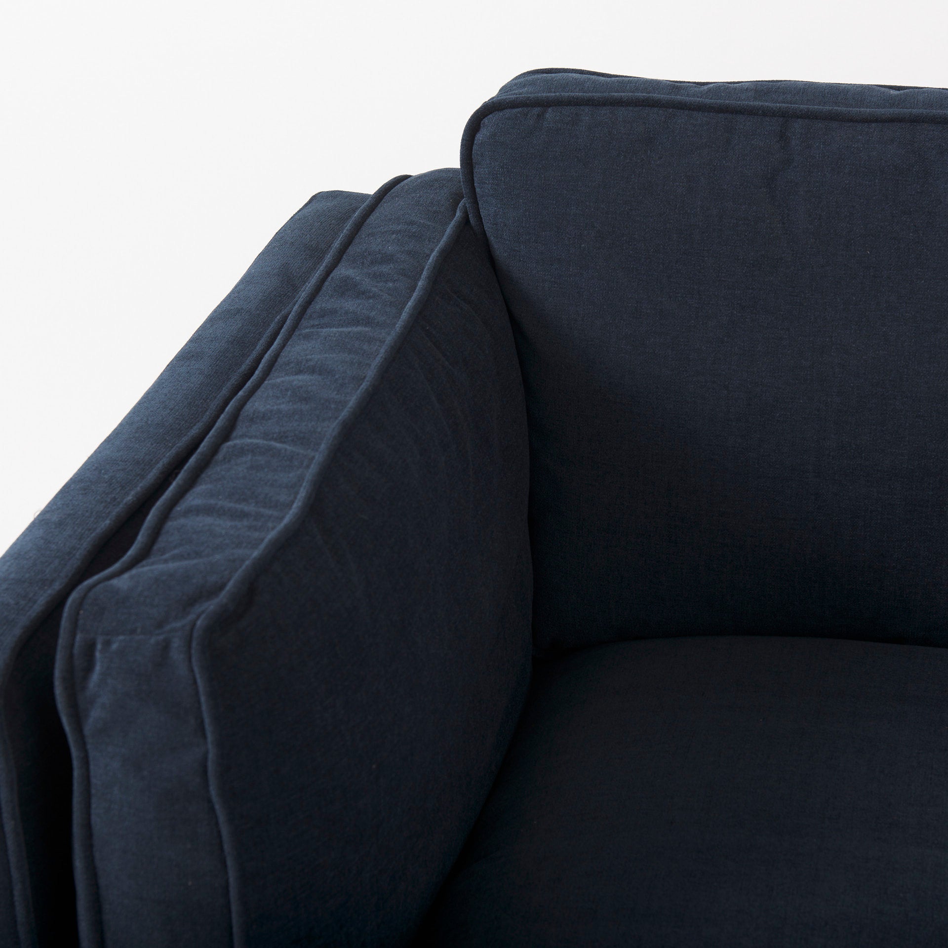 Brooks 41.7L x 34.8W x 33.5H Navy Blue Fabric Chair W/ Medium Brown Wooden Legs - Central Designs