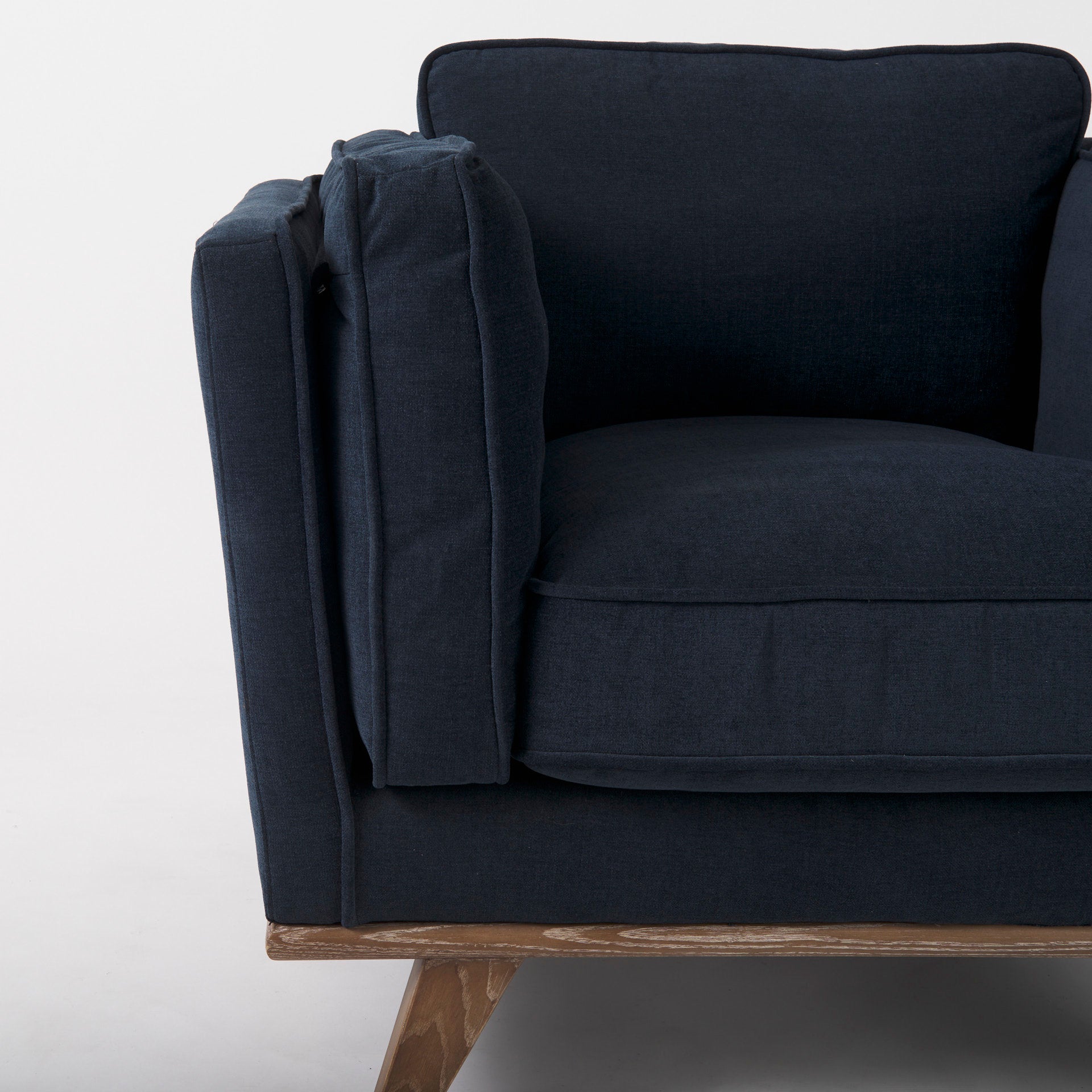 Brooks 41.7L x 34.8W x 33.5H Navy Blue Fabric Chair W/ Medium Brown Wooden Legs - Central Designs