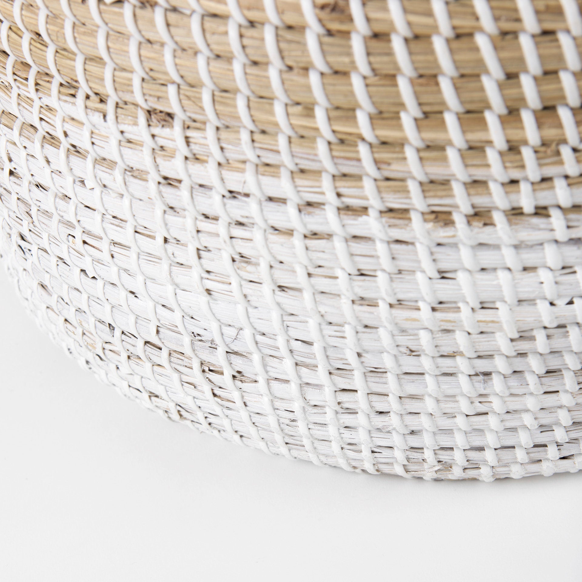 Maddie 13.8L x 13.8W X 15.0H (Set of 3) Light Brown W/White Dipped Seagrass Round Basket W/ Handles - Central Designs