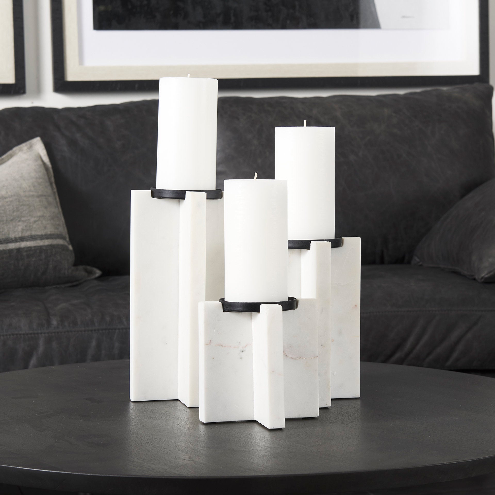 Sophia 5.5"L x 3.5"W x 10.5"H Marble Candle Holder Large - Central Designs