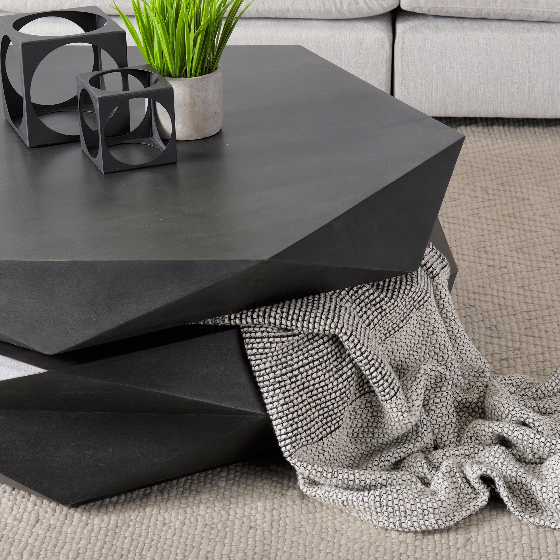 Arreto Black Solid Wood Hexagonal Storage Coffee Table - Central Designs