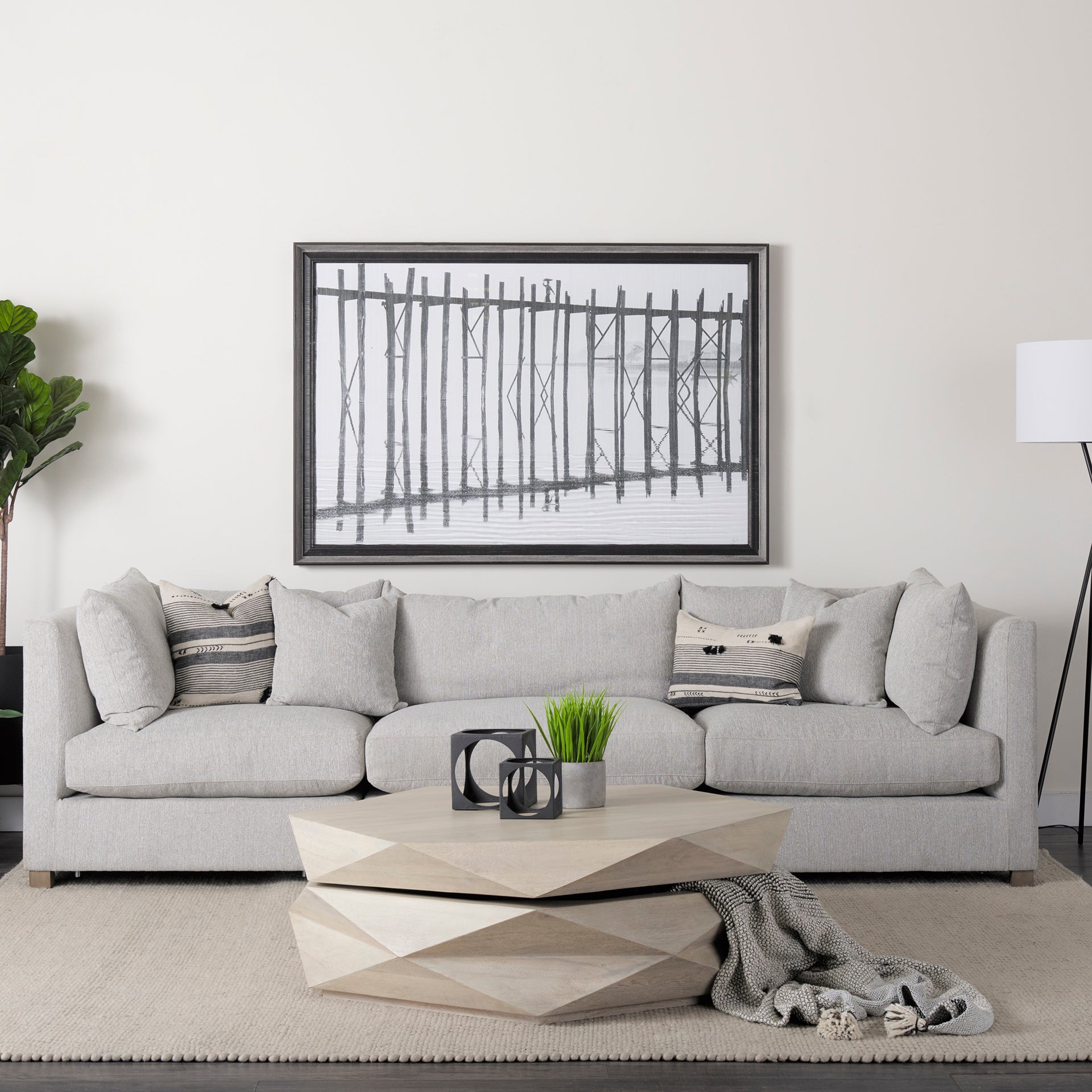 Arreto Natural Solid Wood Hexagonal Storage Coffee Table - Central Designs