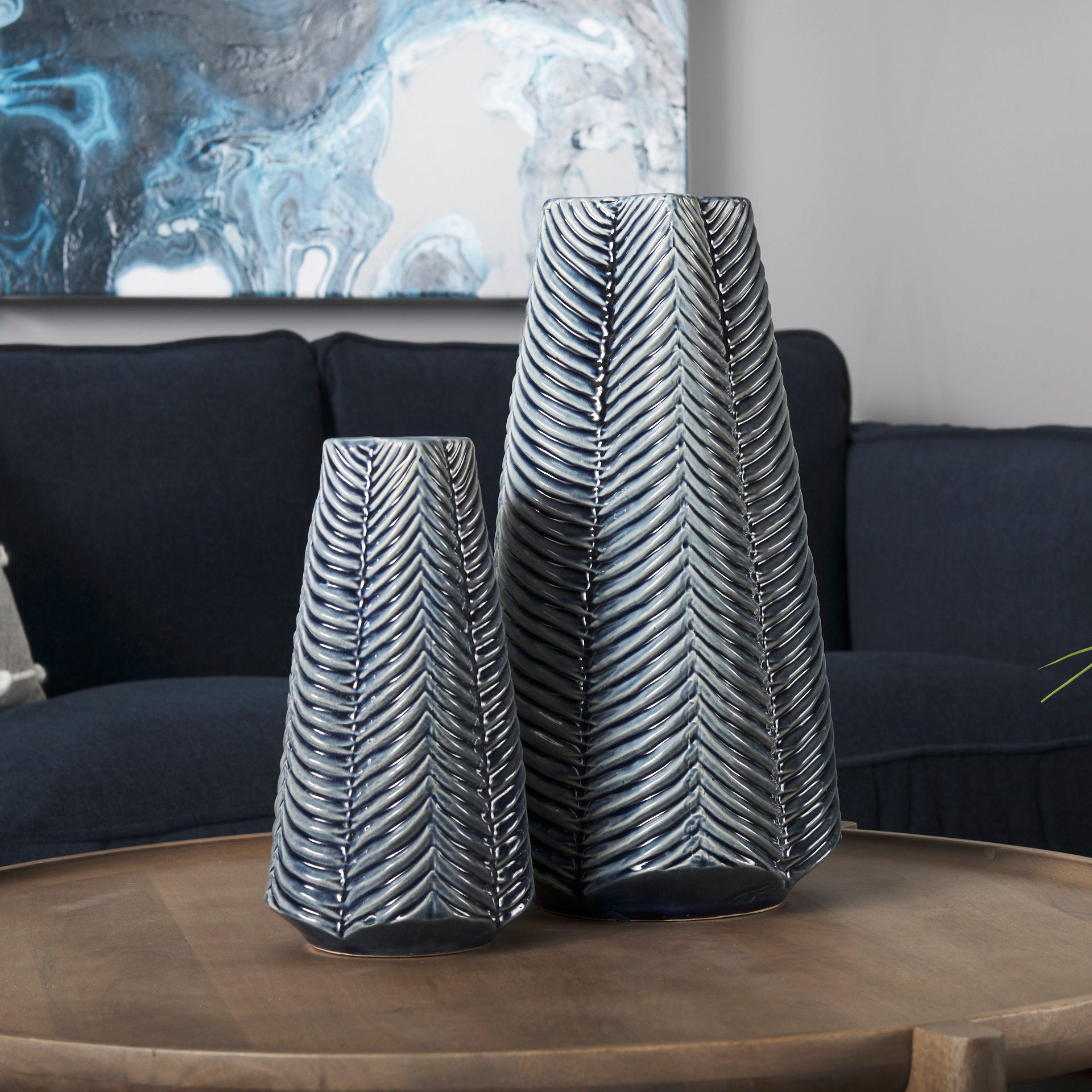 Bashir II Large Dark Navy Gloss Ceramic Vase - Central Designs
