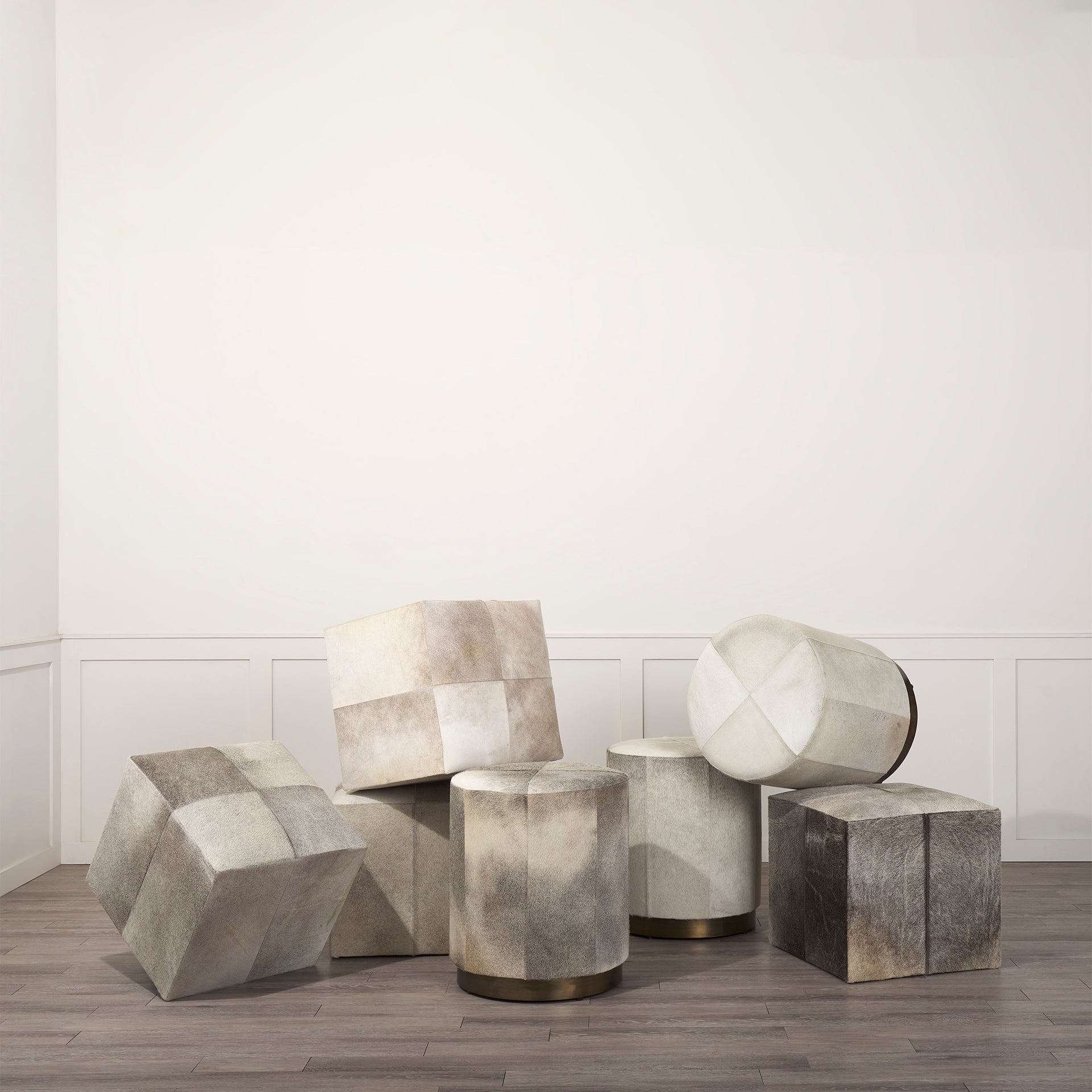 Zahavi I 23"H grey - toned hair - on - hide ottoman - Central Designs