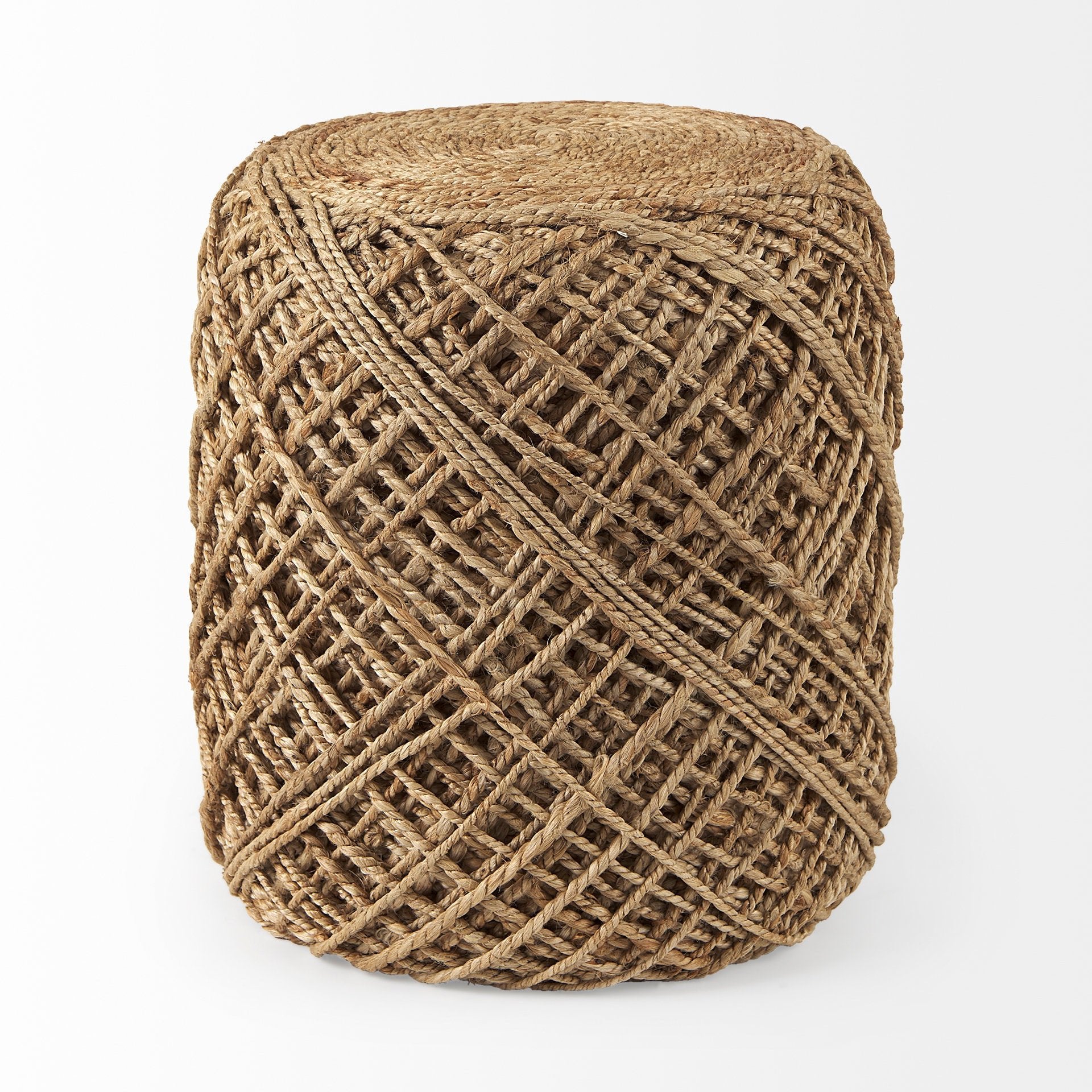 Allium Brown Handwoven Wool Cylindrical Pouf - Central Designs