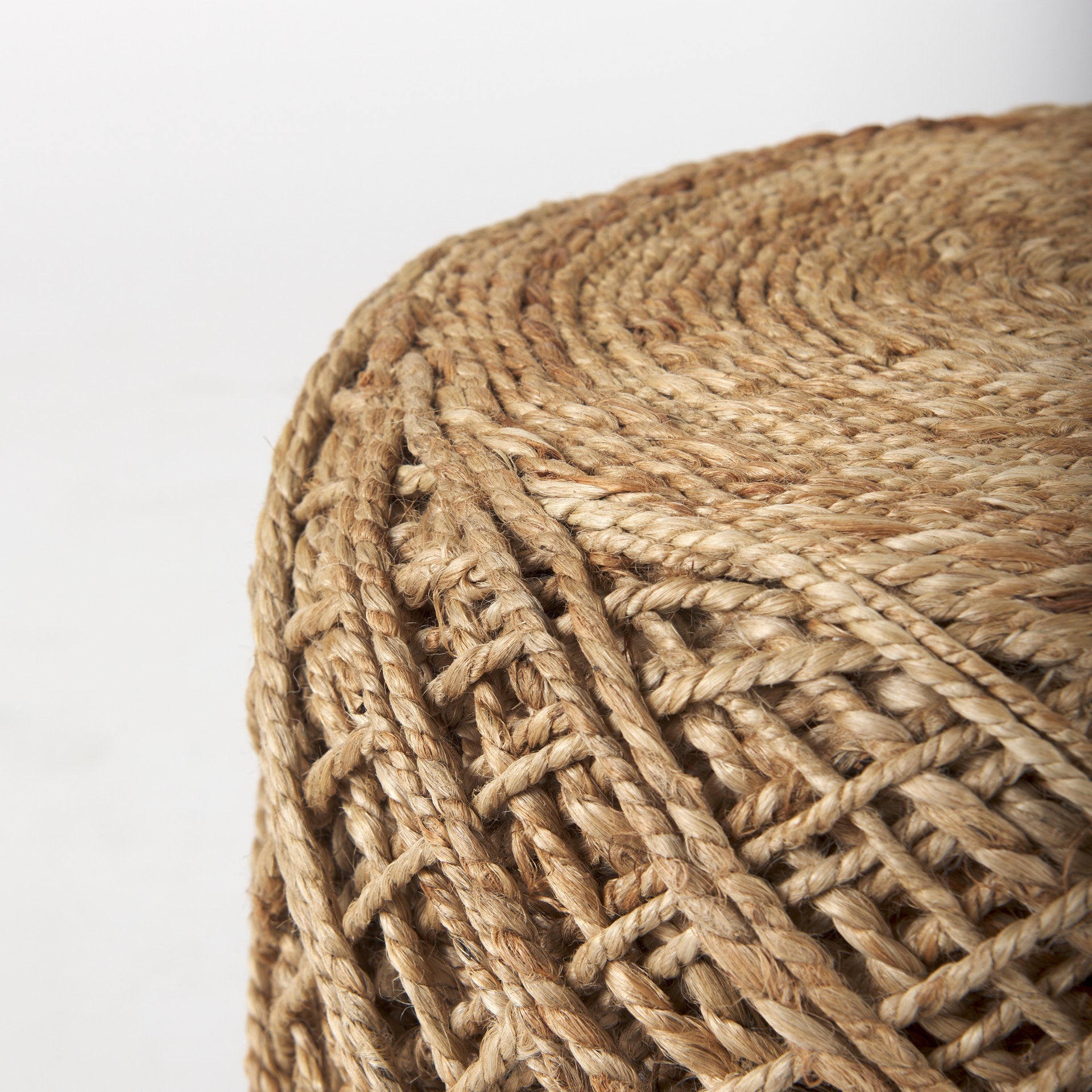 Allium Brown Handwoven Wool Cylindrical Pouf - Central Designs