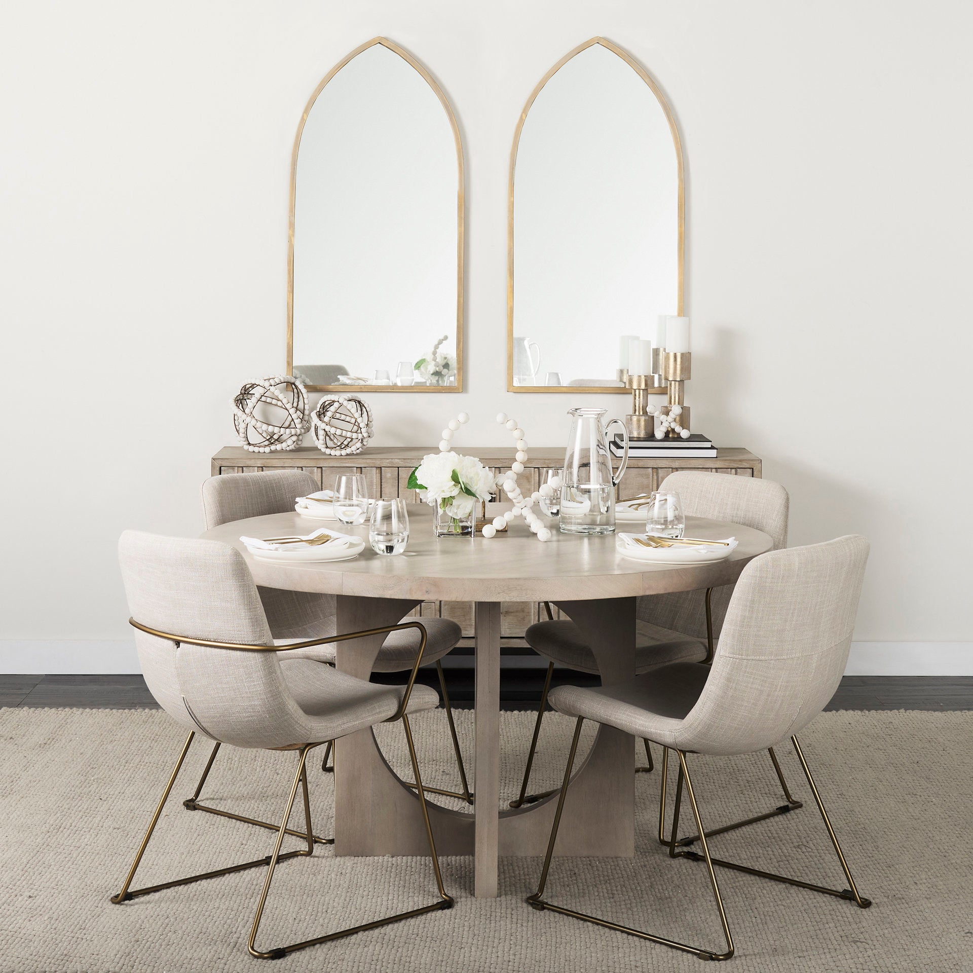 Liesl 54.L x 54.0W x 30.0H Barely Gray Finished Wood W/ Circular Top Dining Table - Central Designs
