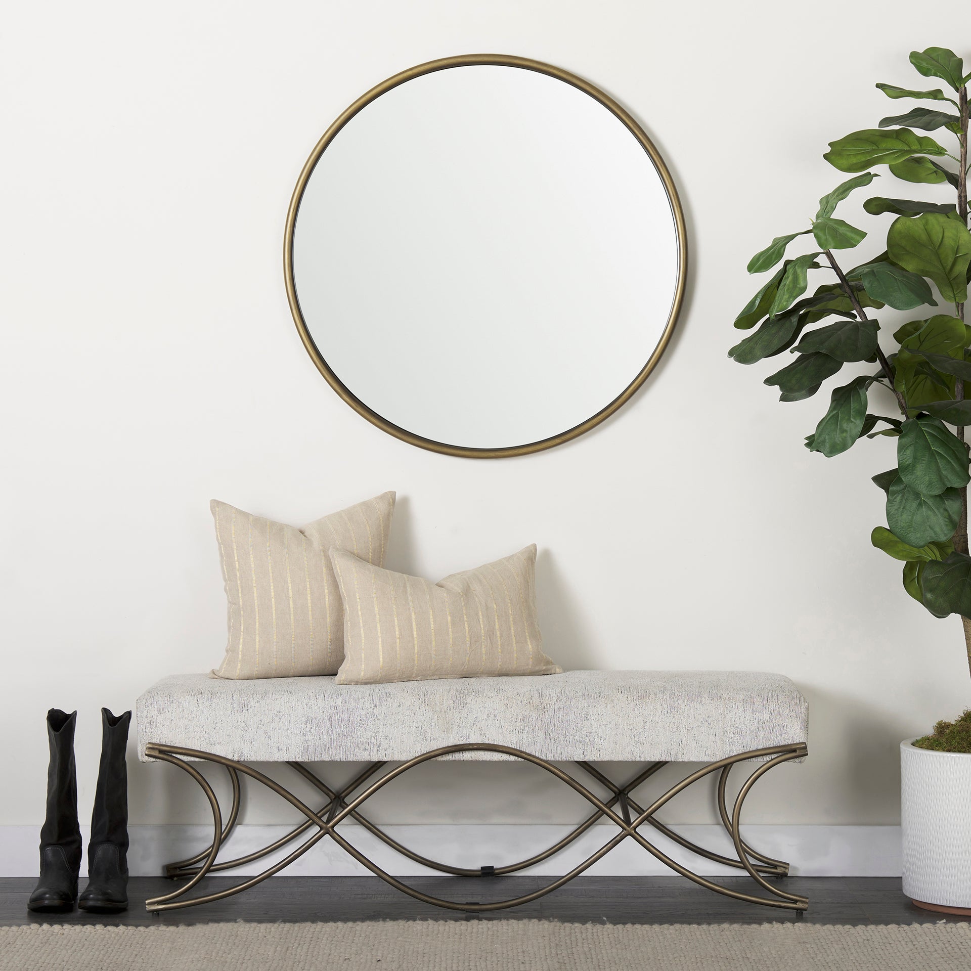 Piper 35.8L x 1.0W x 35.8H Small Gold Metal Round Wall Mirror - Central Designs