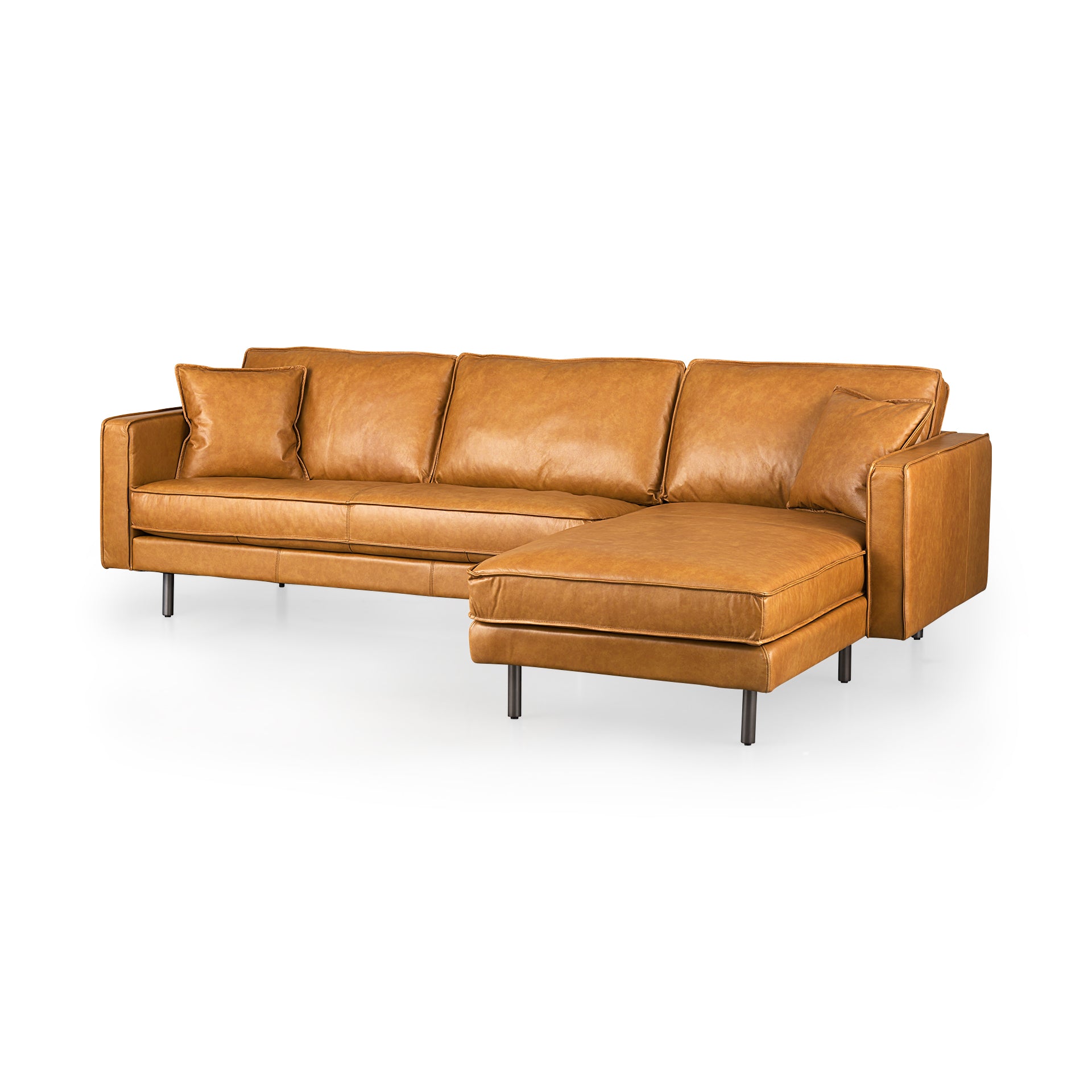 D'Arcy 111"L x 70"D x 33"H Tan Leather Right Chaise Sectional - Central Designs